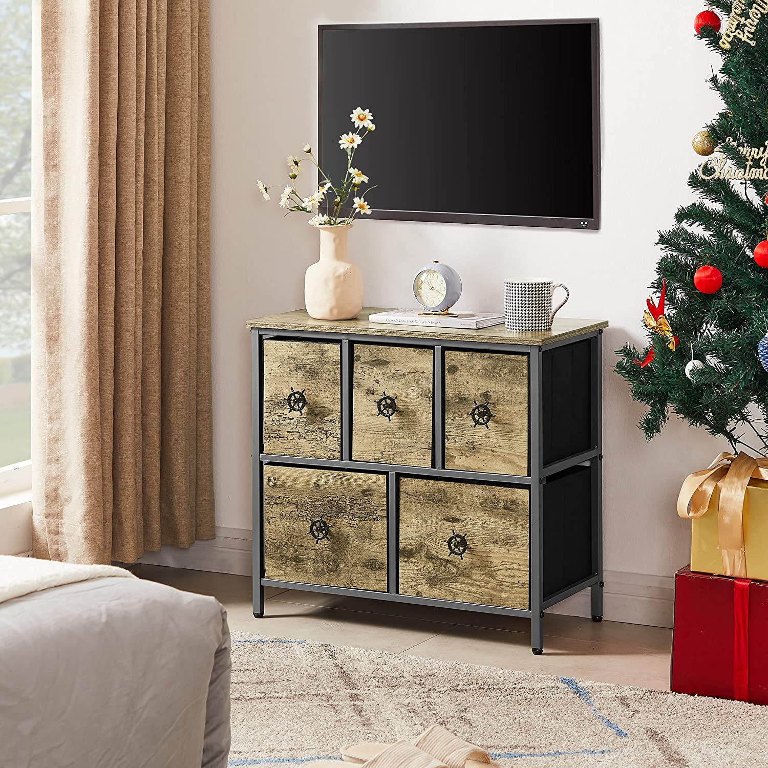 Dresser for Bedroom with 5 Fabric Drawers