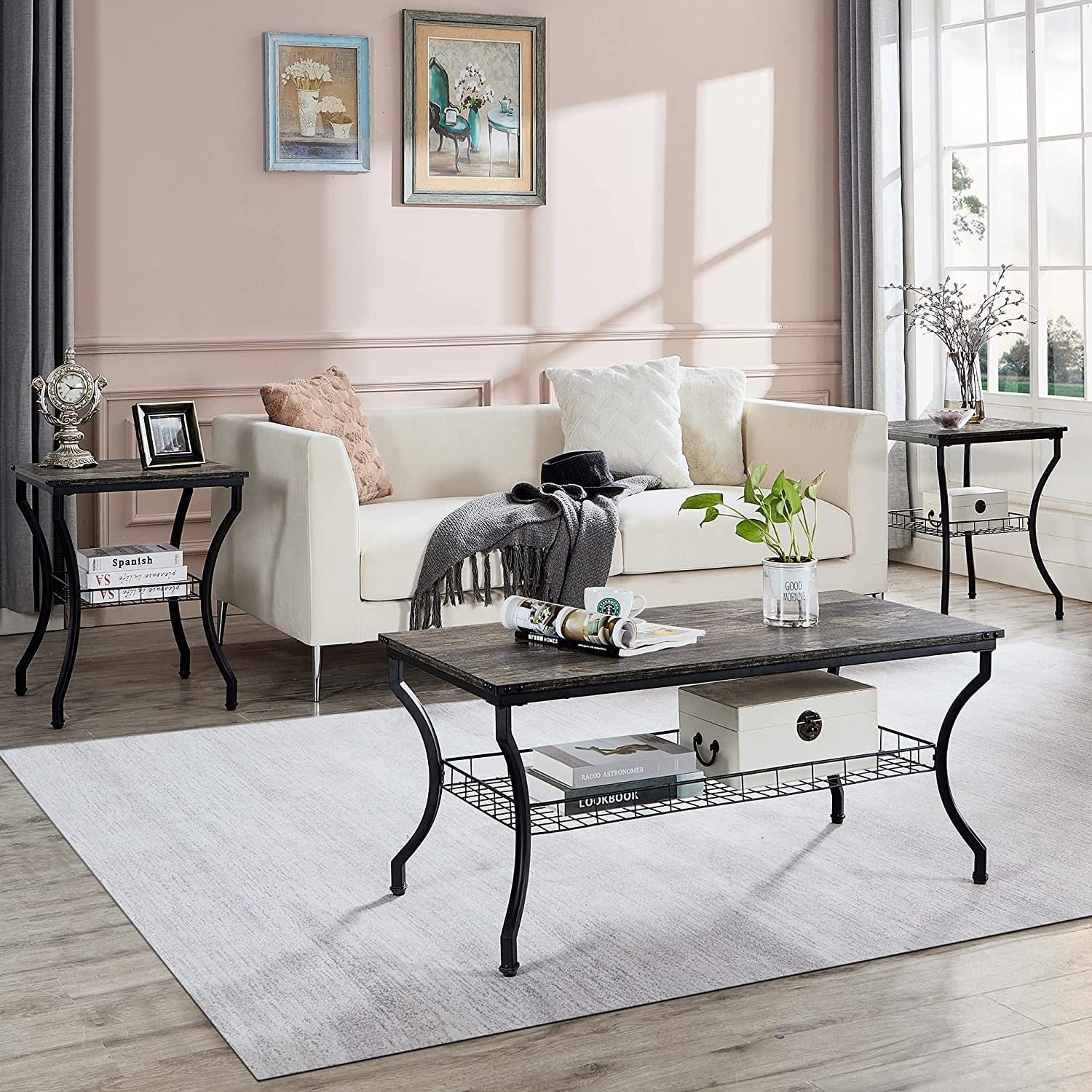 VECELO 3 Pieces Living Room Sets Coffee and End Tables - VECELO