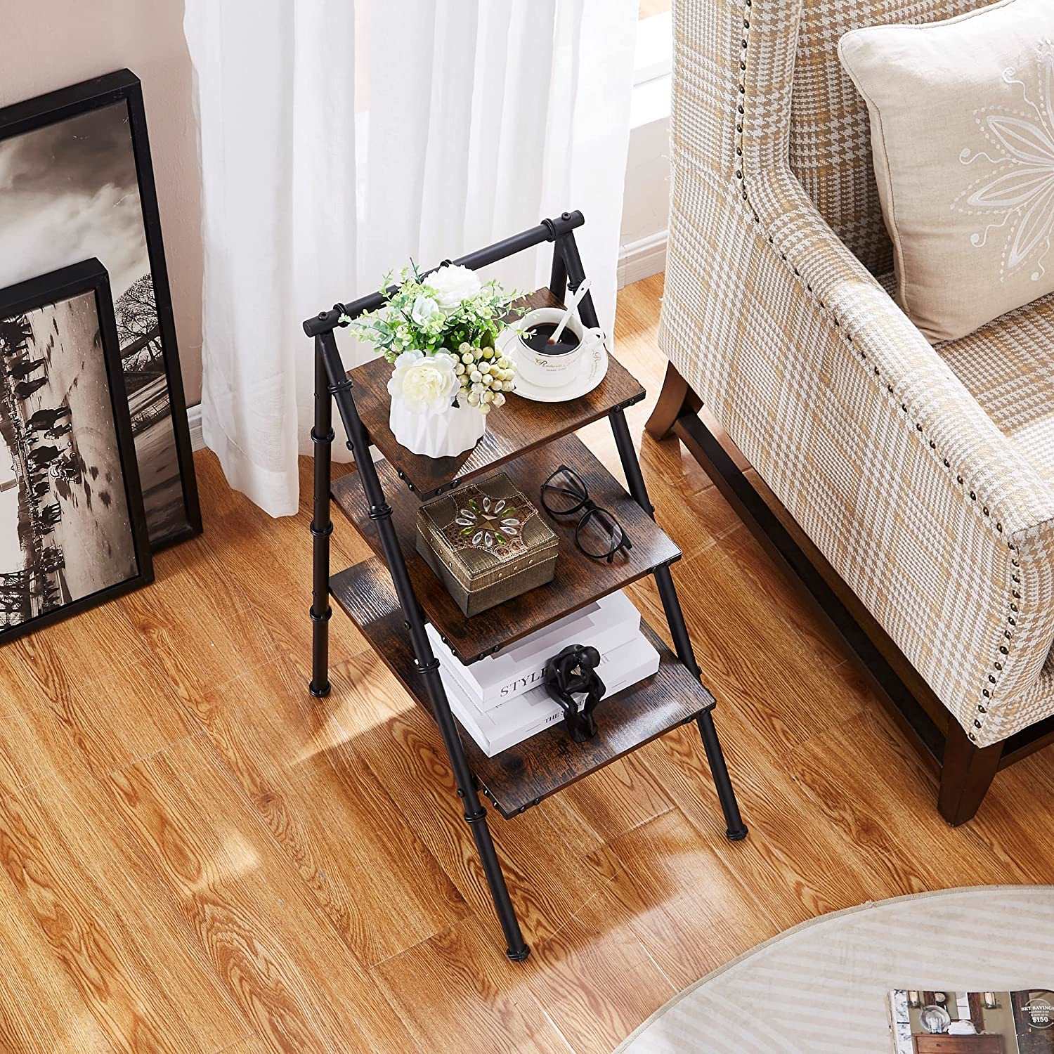 VECELO 3-Tier Ladder Shelf 26" Storage Rack with Open Wood Shelving Unit - VECELO