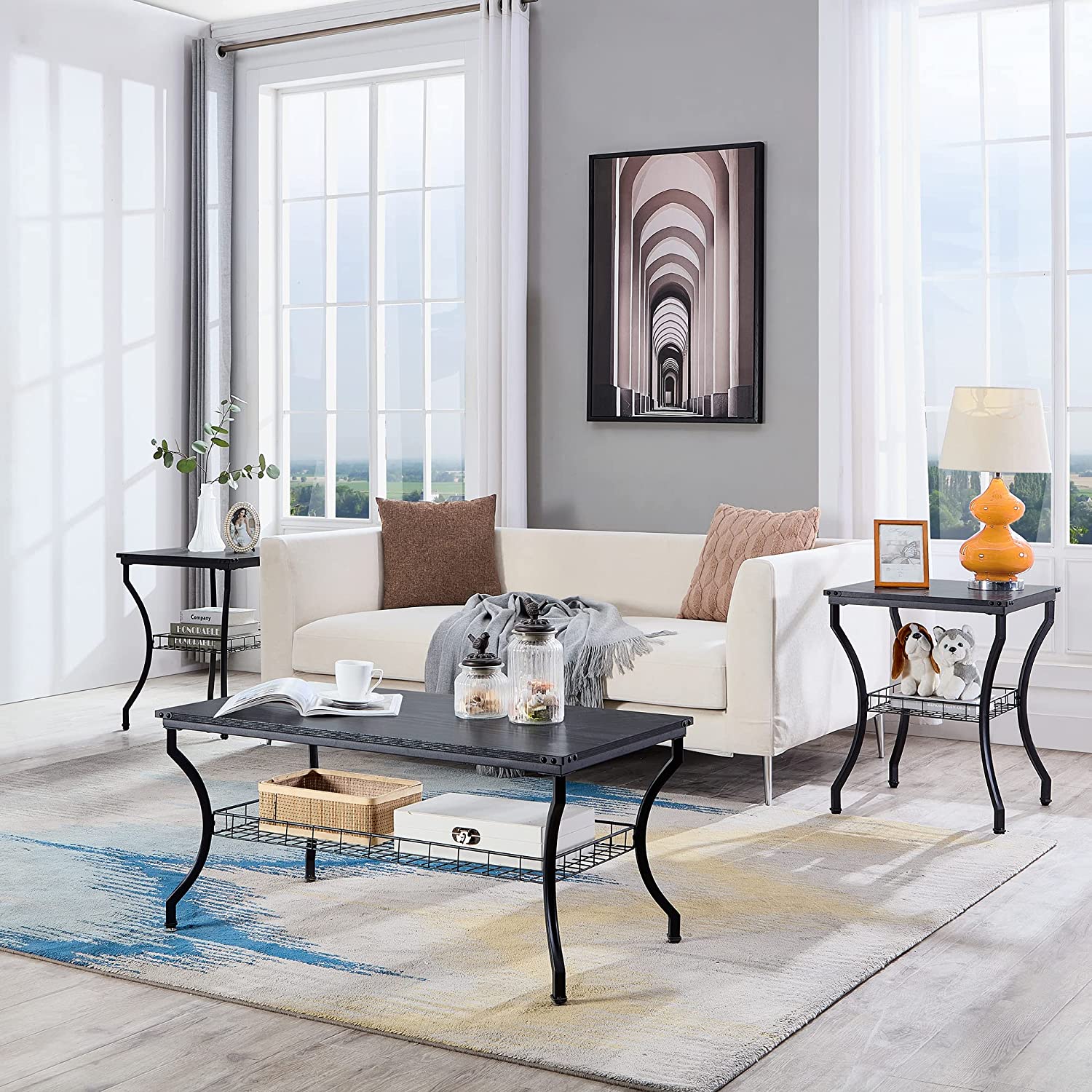 VECELO 3 Pieces Living Room Sets Coffee and End Tables - VECELO