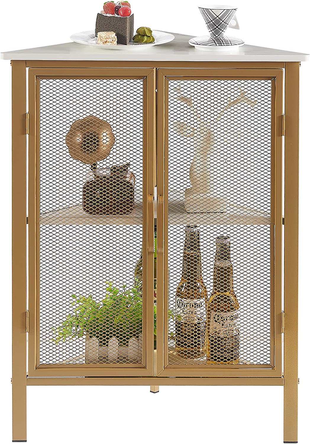 VECELO 3 Tier Corner Cabinet Shelf Display Rack with Grid Doors - VECELO