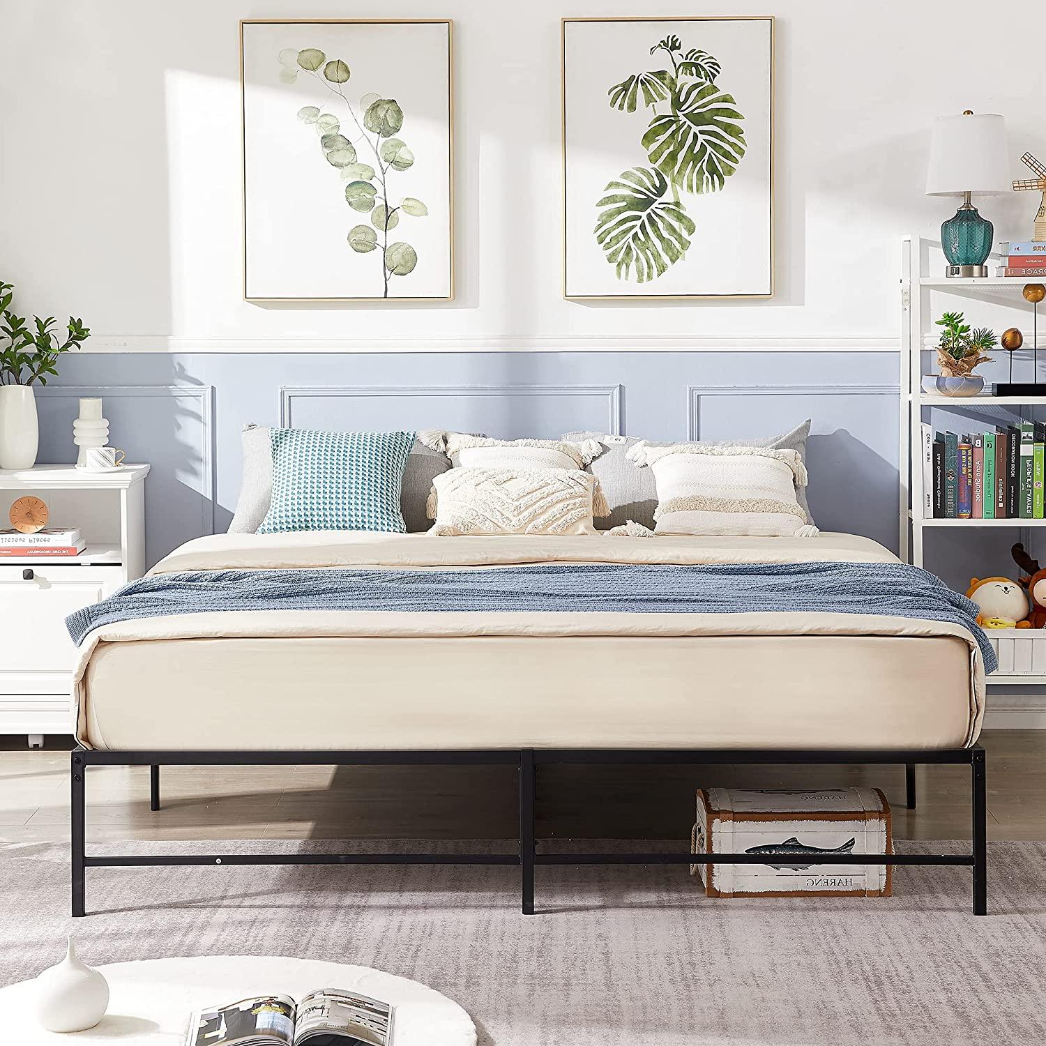 VECELO 14" Black Platform Bed Frame/Mattress Foundation/No Box Spring Needed/Steel Slat Support - VECELO