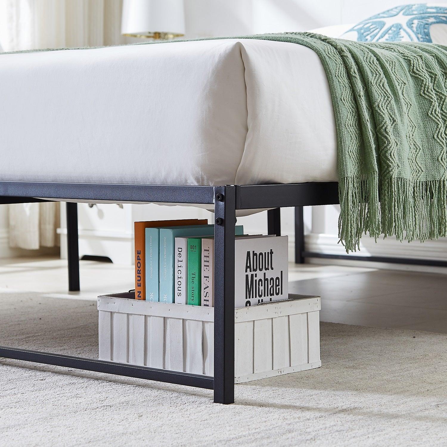 VECELO 14" Black Platform Bed Frame/Mattress Foundation/No Box Spring Needed/Steel Slat Support - VECELO