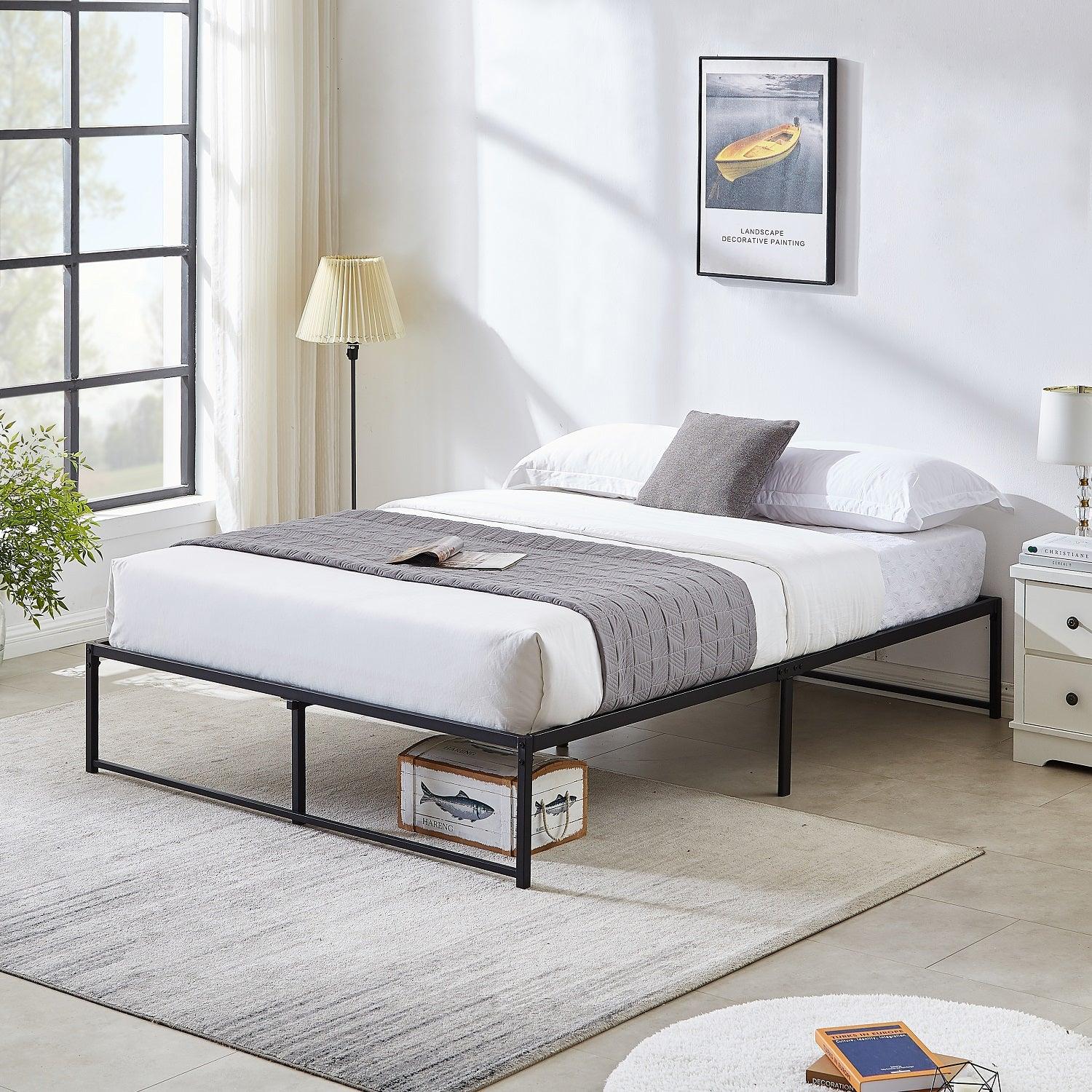 VECELO 14" Black Platform Bed Frame/Mattress Foundation/No Box Spring Needed/Steel Slat Support - VECELO