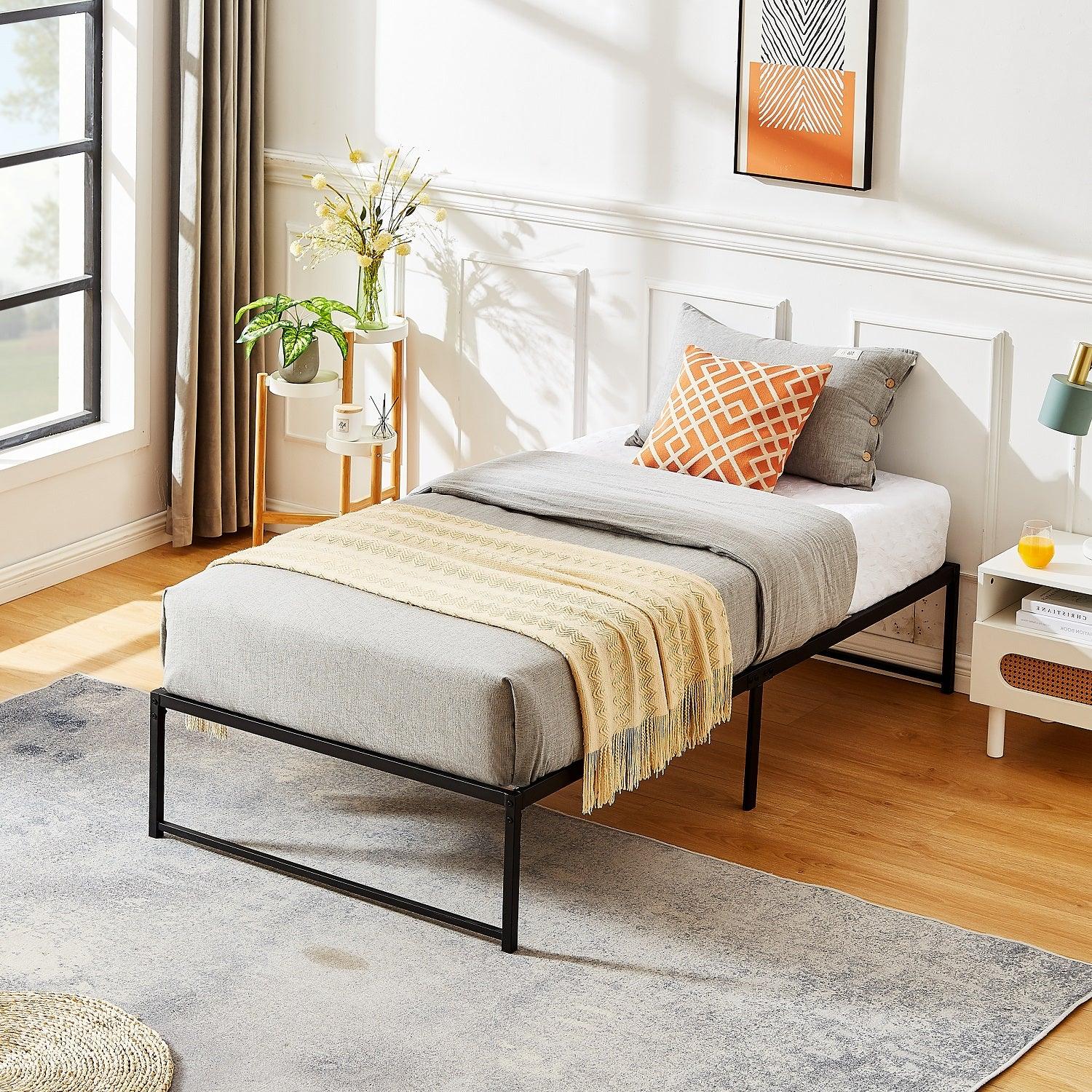 VECELO 14" Black Platform Bed Frame/Mattress Foundation/No Box Spring Needed/Steel Slat Support - VECELO