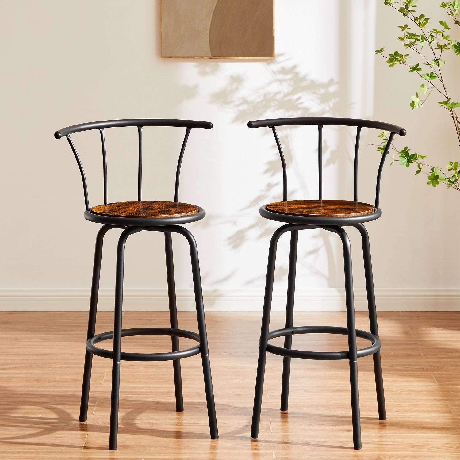 VECELO 27.3 Inch Bar Stools Set of 2 with Back Metal - VECELO