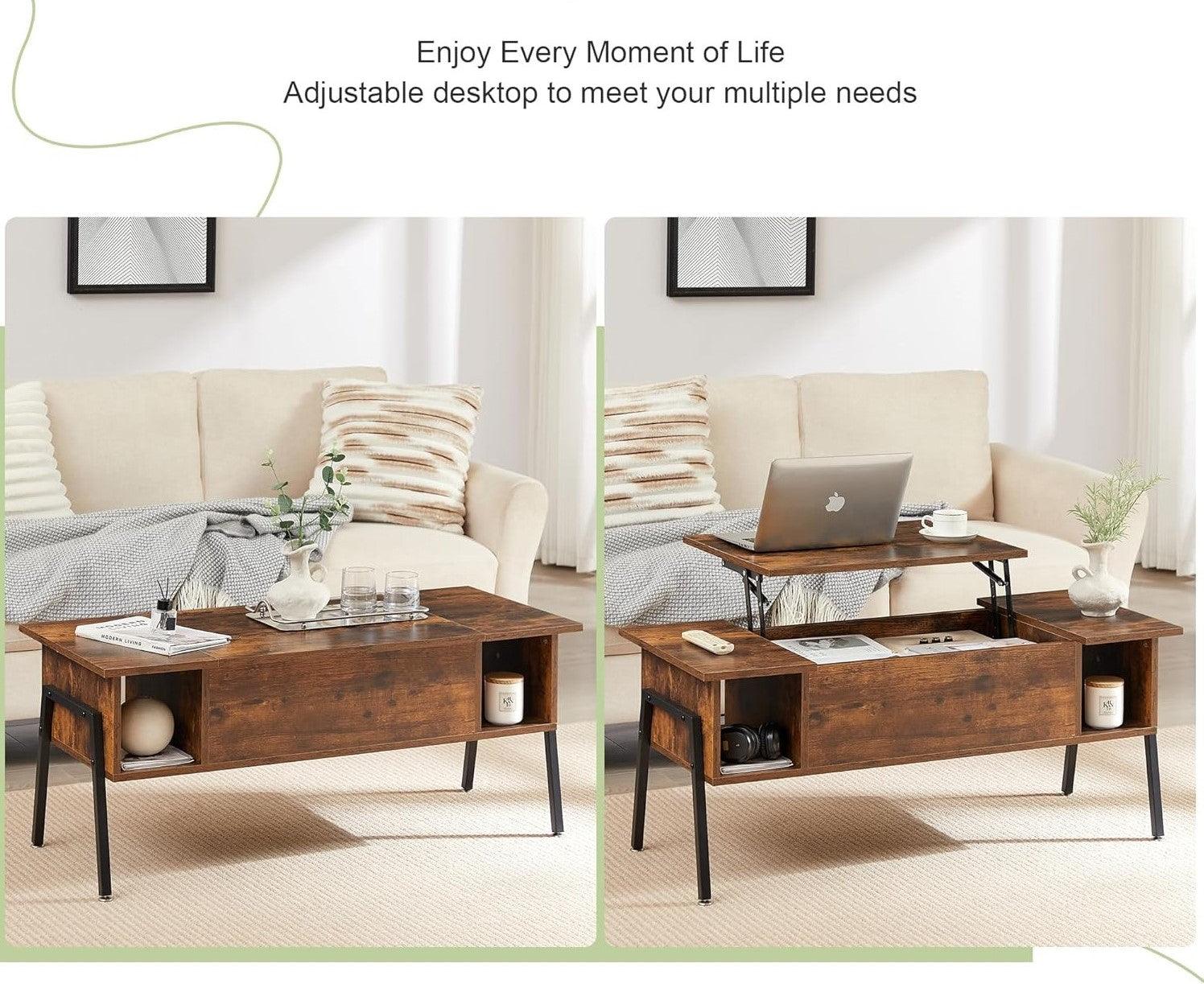 VECELO Wood Lift Top Coffee Table with Hidden Compartment and Storage Shelf — multifunctional small living room furniture designed to save space.