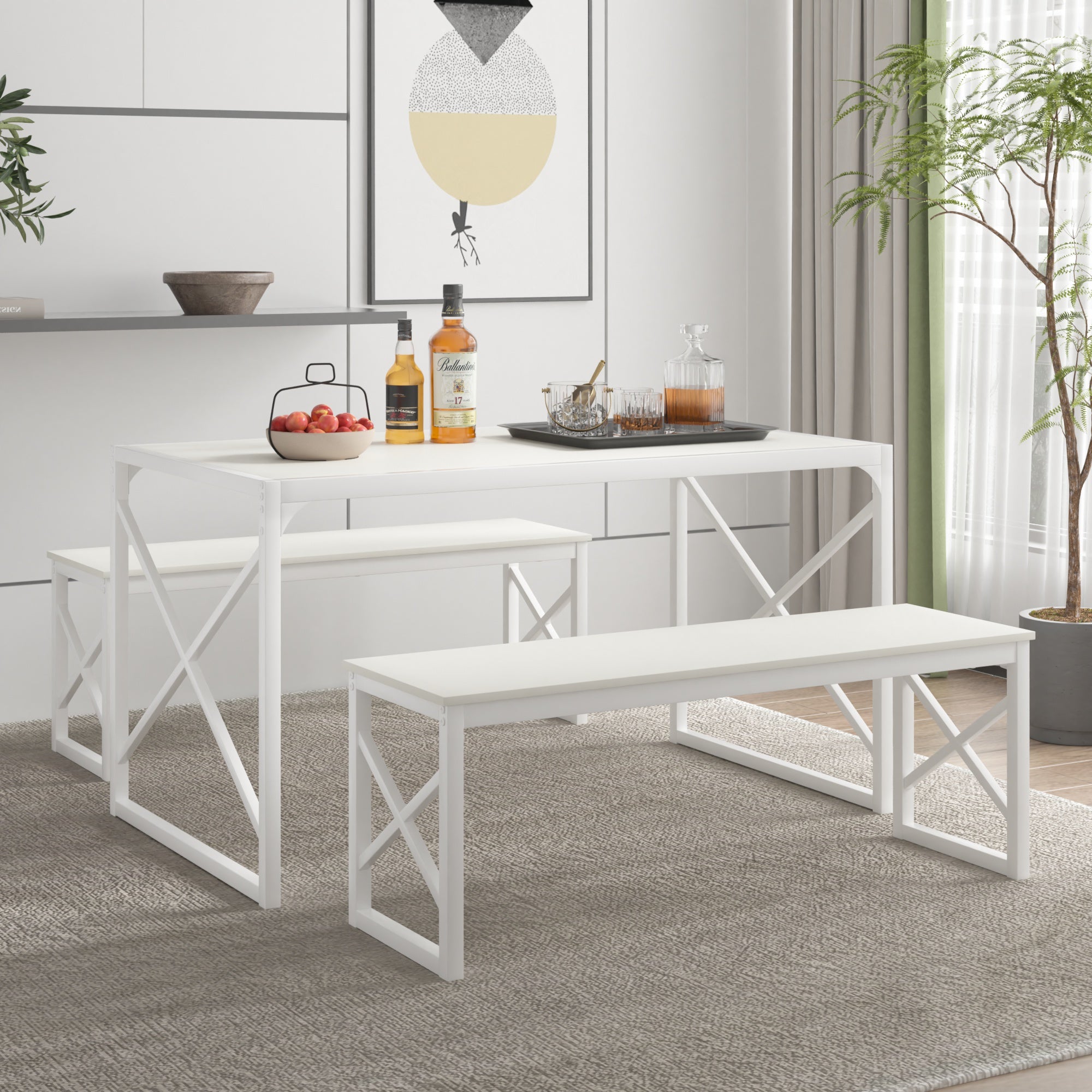 VECELO Kitchen Table with 2 Benches for 4 - VECELO