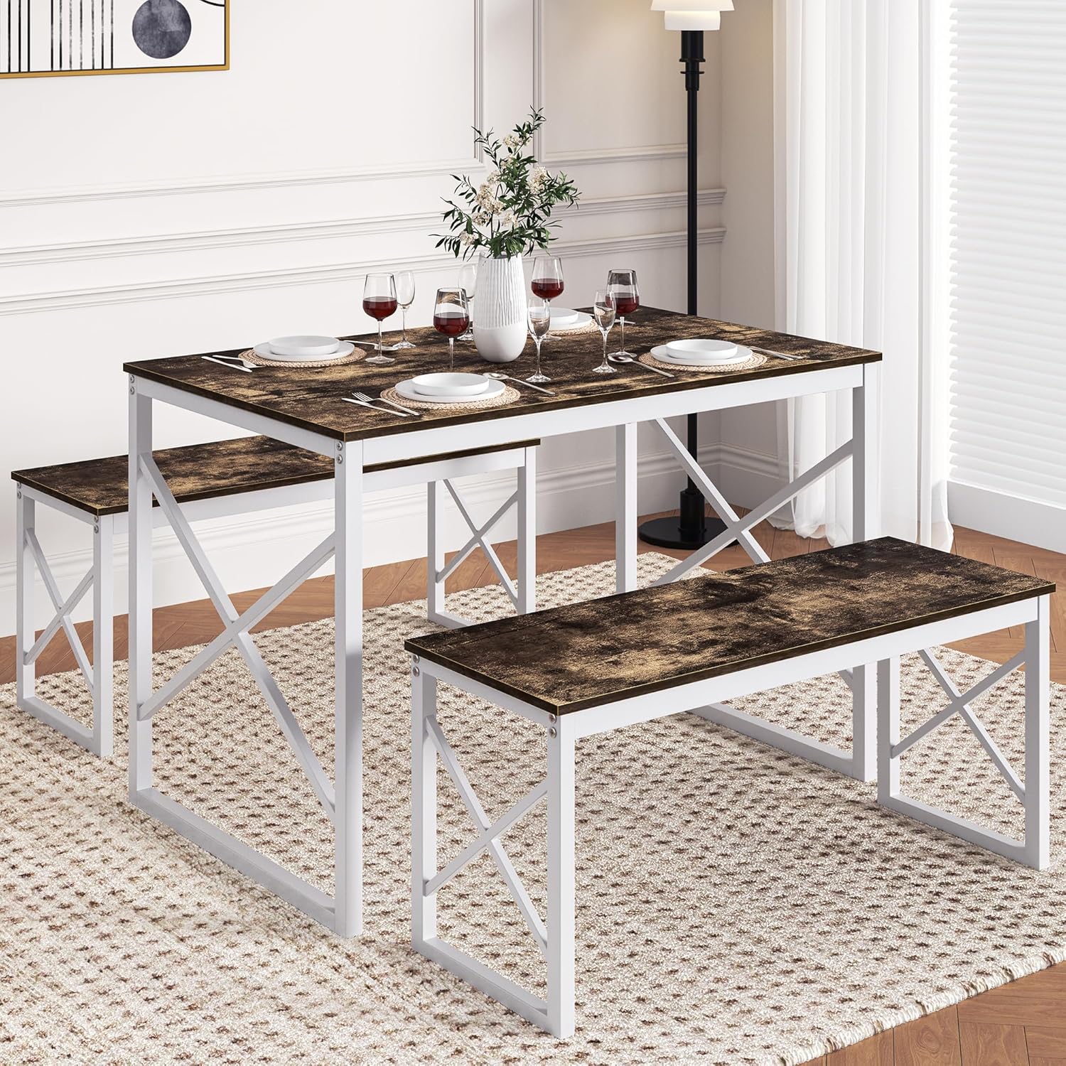 VECELO Kitchen Table with 2 Benches for 4 - VECELO