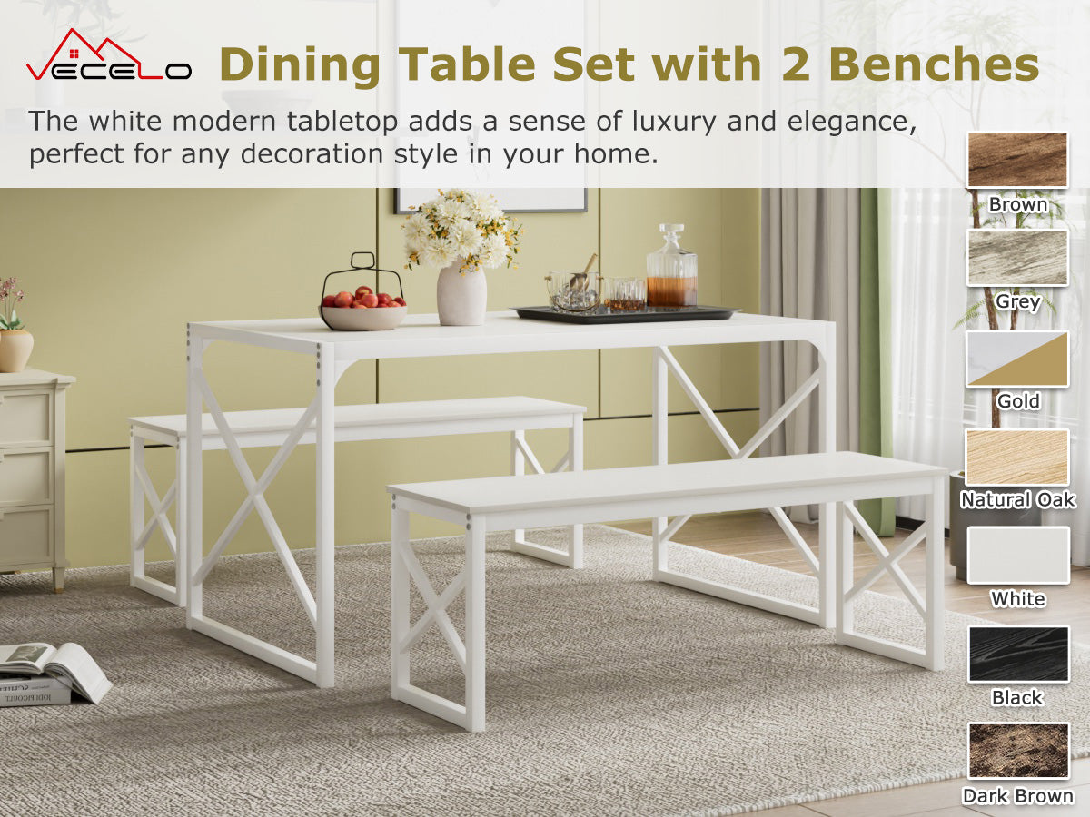 VECELO Kitchen Table with 2 Benches for 4 - VECELO