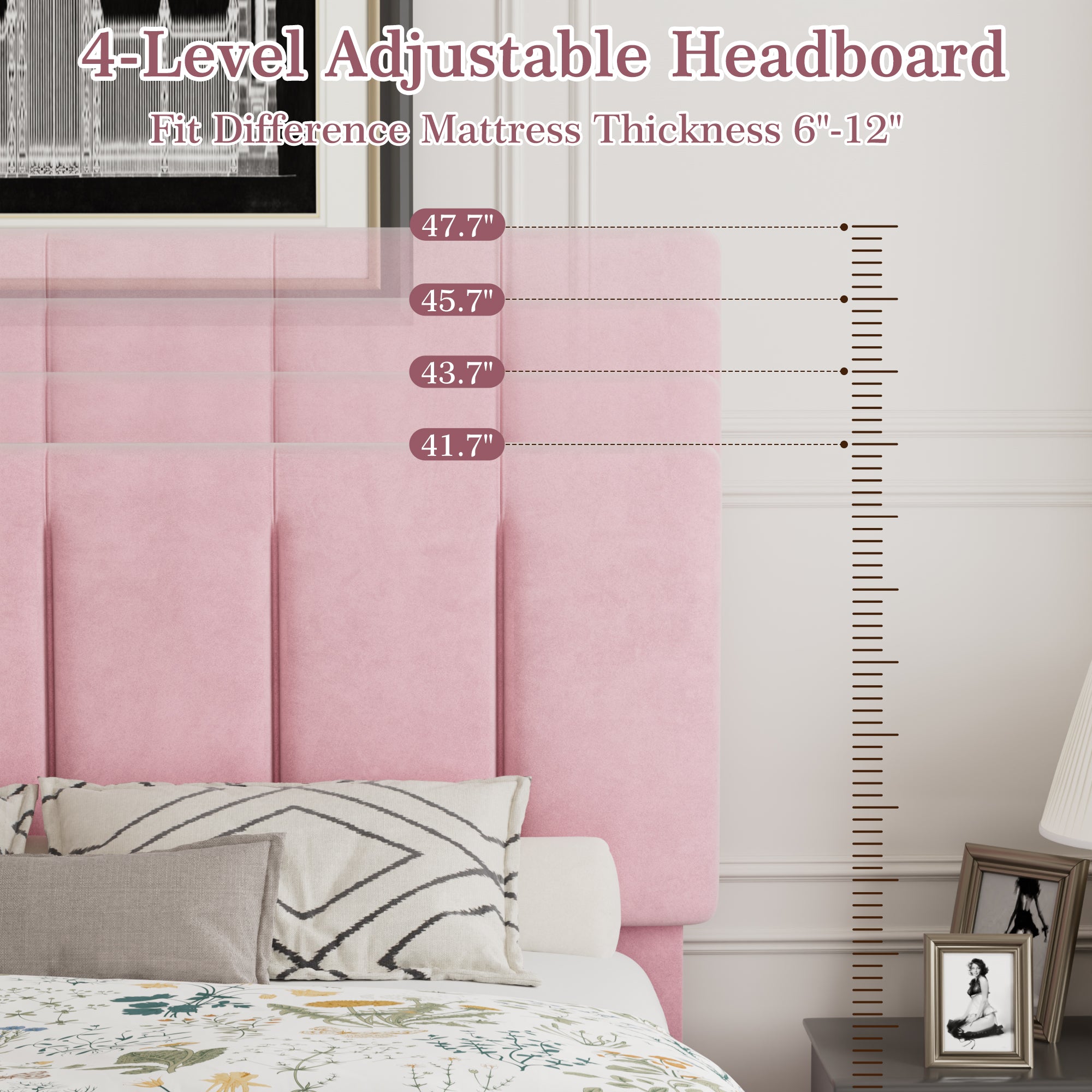 VECELO Modern Upholstered Platform Bedframe, Adjustable Headboard