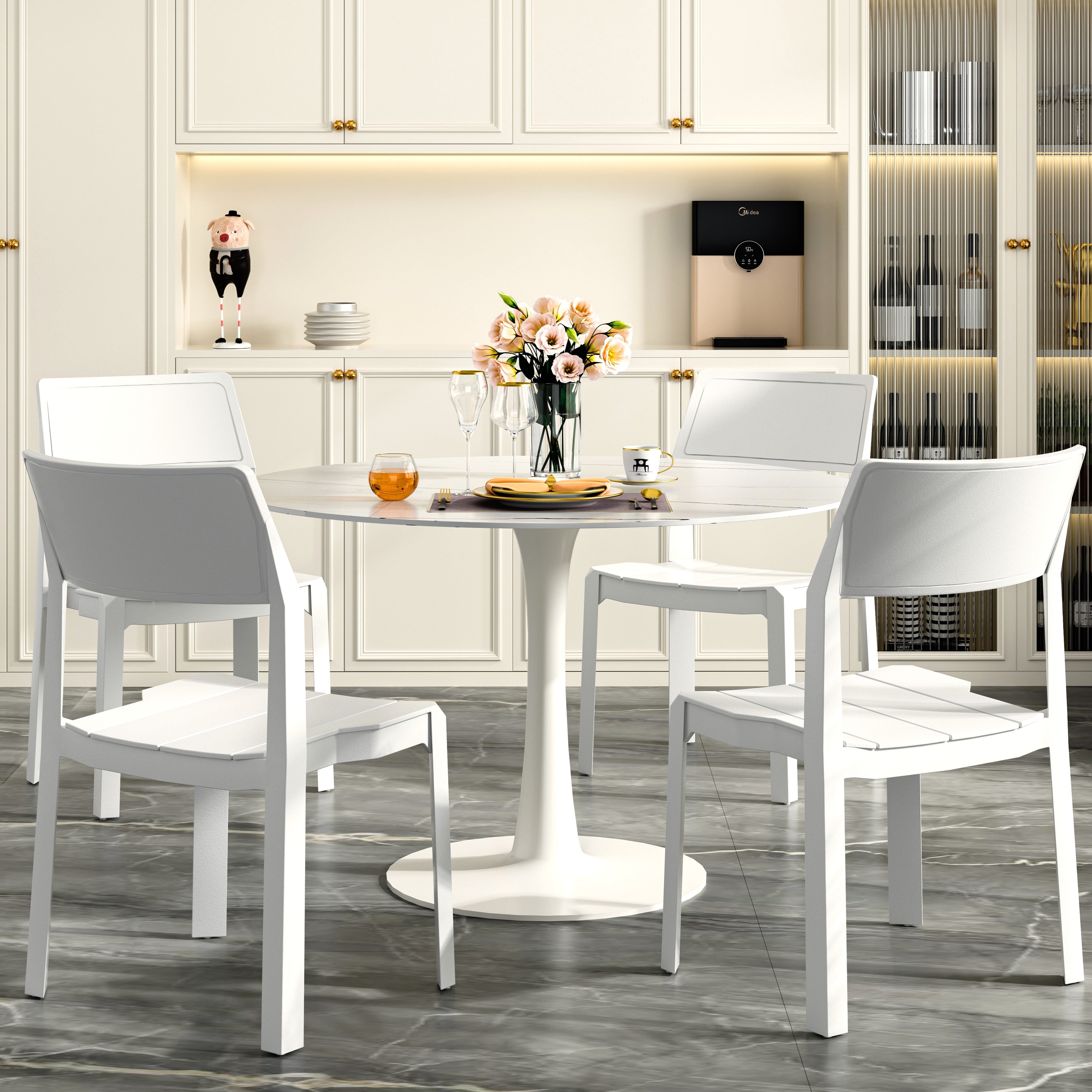 VECELO Dining Chairs Set of 4, Stackable Plastic Kitchen Chairs