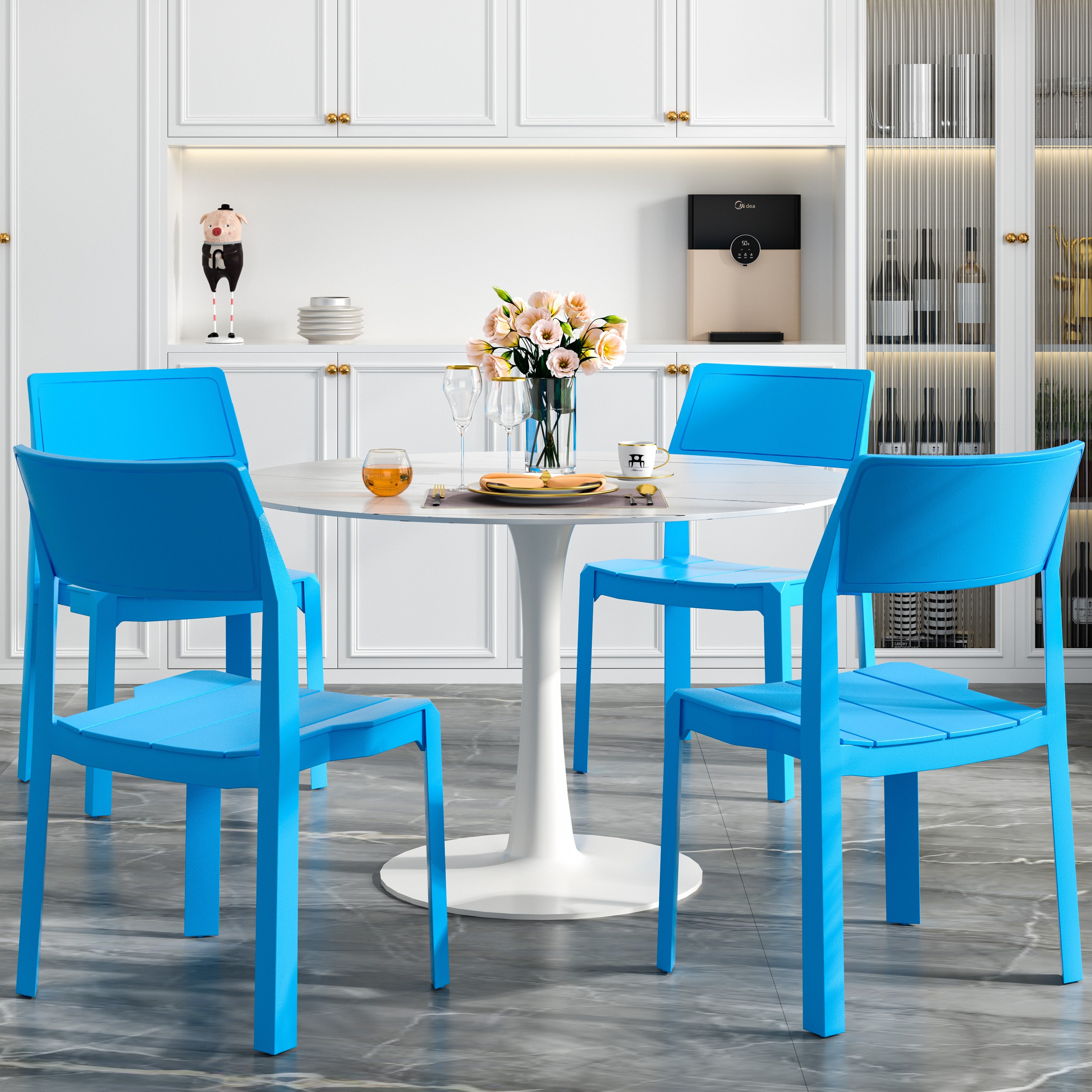 VECELO Dining Chairs Set of 4, Stackable Plastic Kitchen Chairs