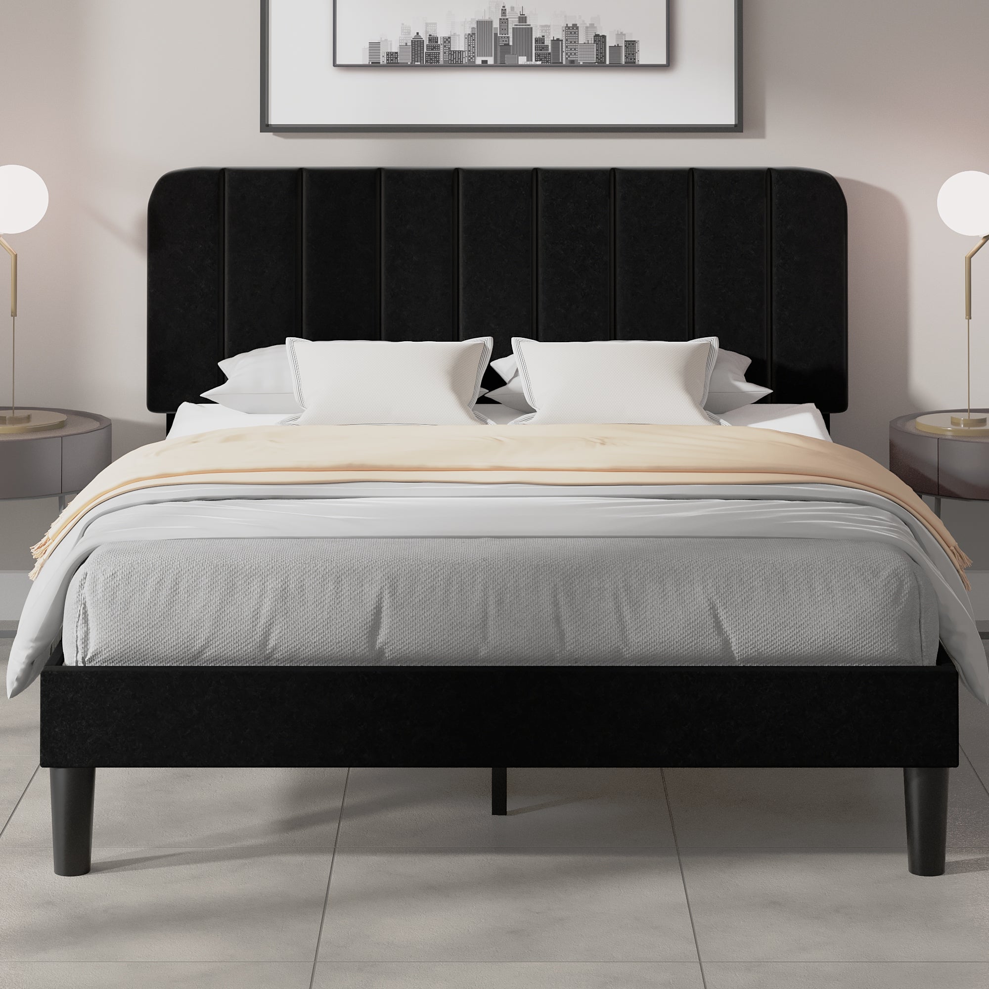 VECELO Upholstered Platform bedframe with Adjustable Headboard