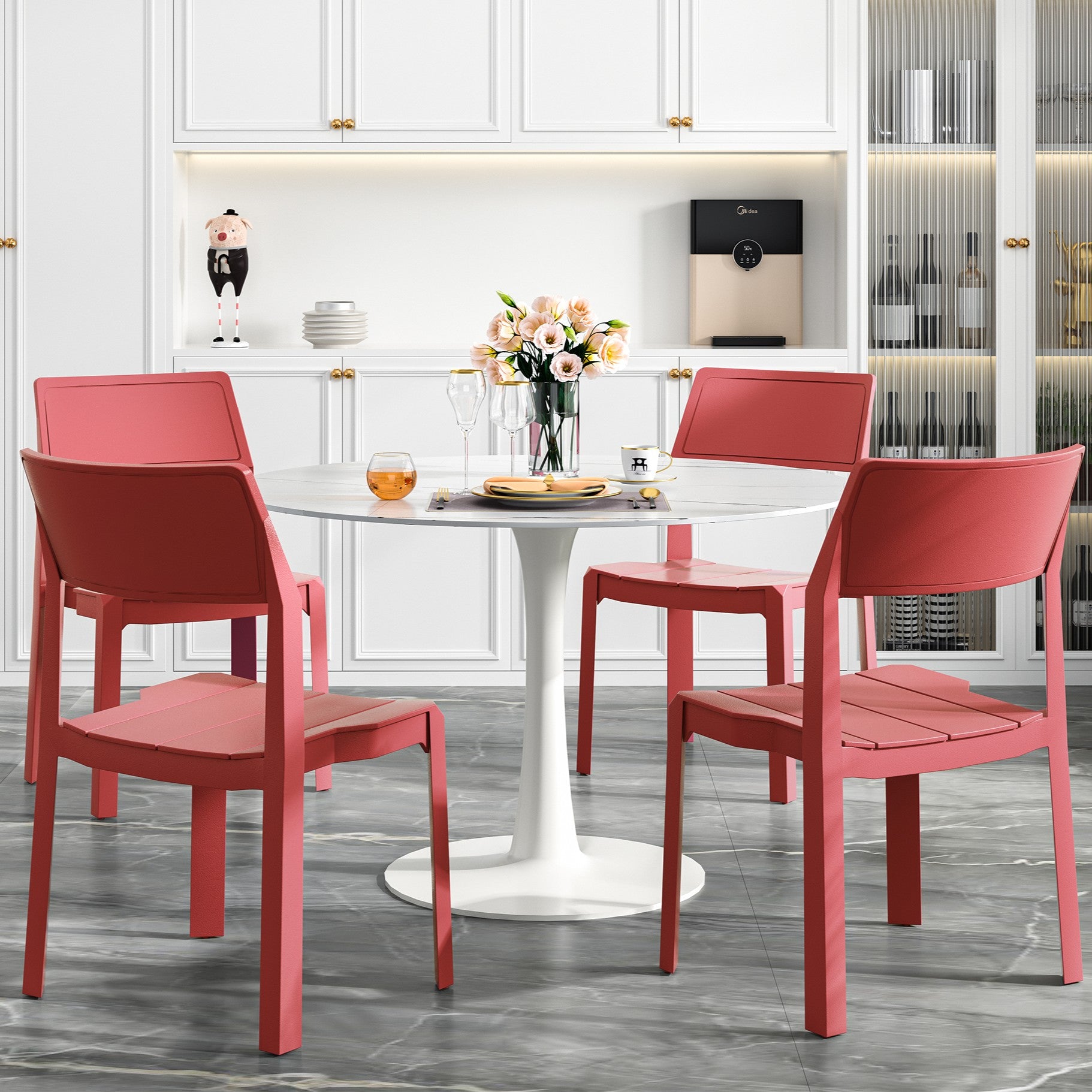 VECELO Dining Chairs Set of 4, Stackable Plastic Kitchen Chairs