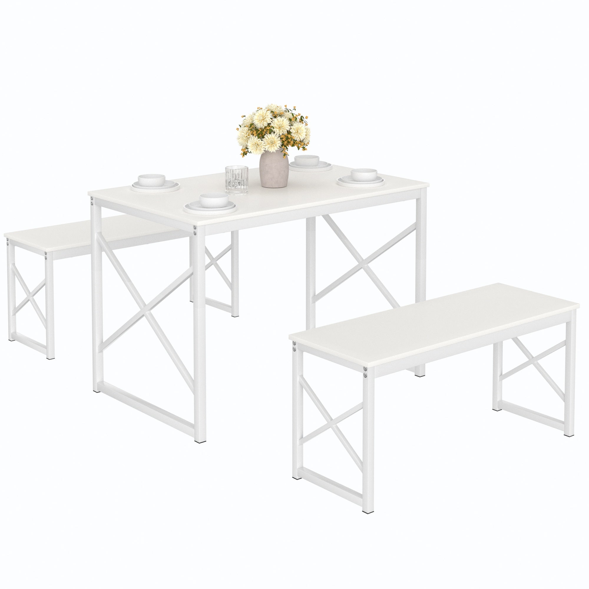 VECELO Kitchen Table with 2 Benches for 4 - VECELO