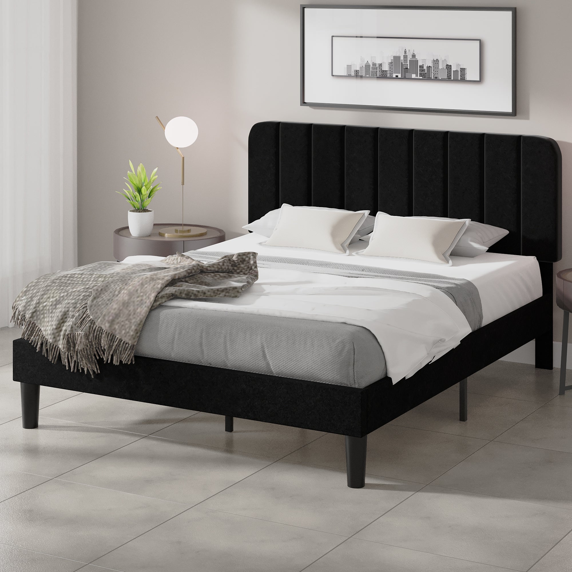 VECELO Upholstered Platform bedframe with Adjustable Headboard
