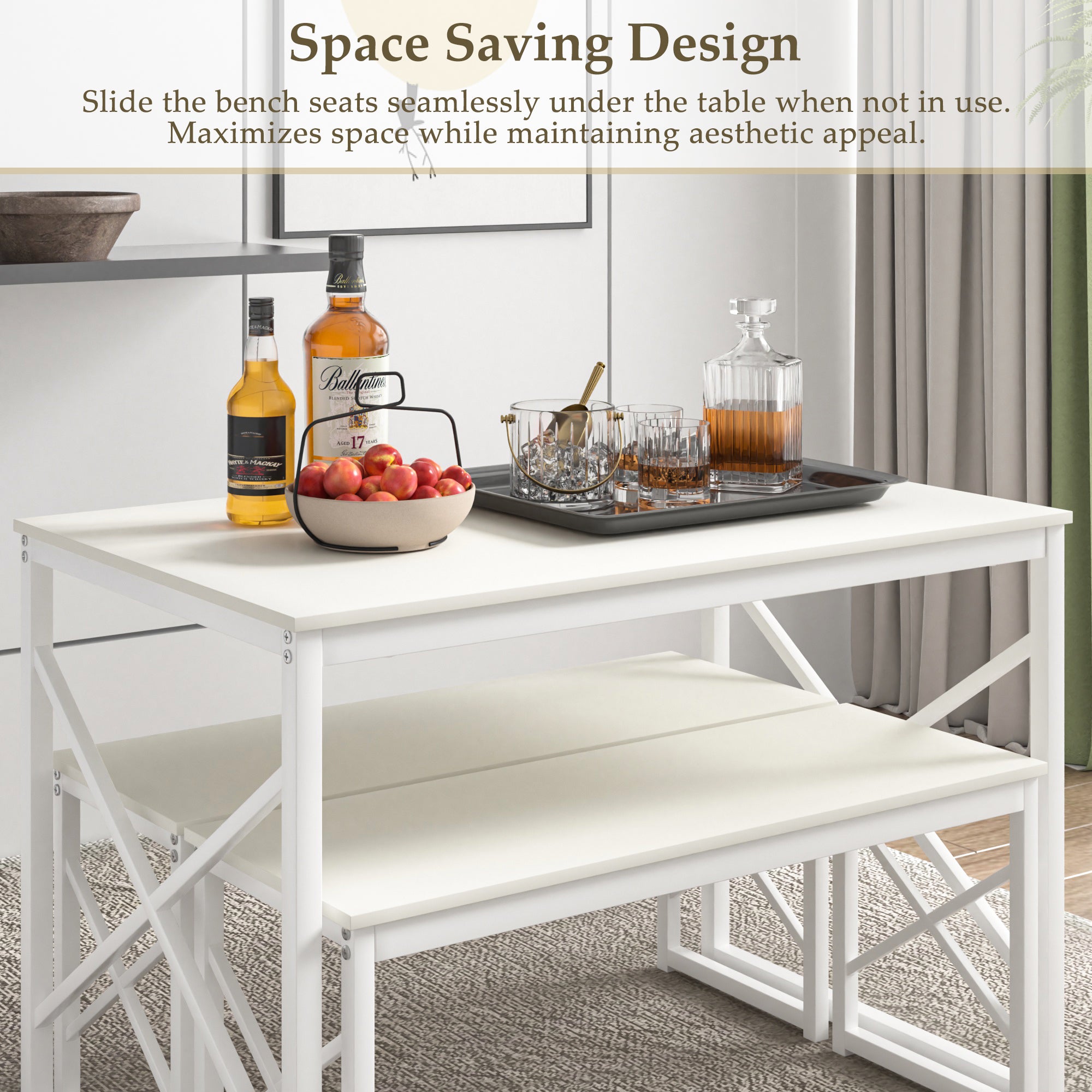 VECELO Kitchen Table with 2 Benches for 4 - VECELO