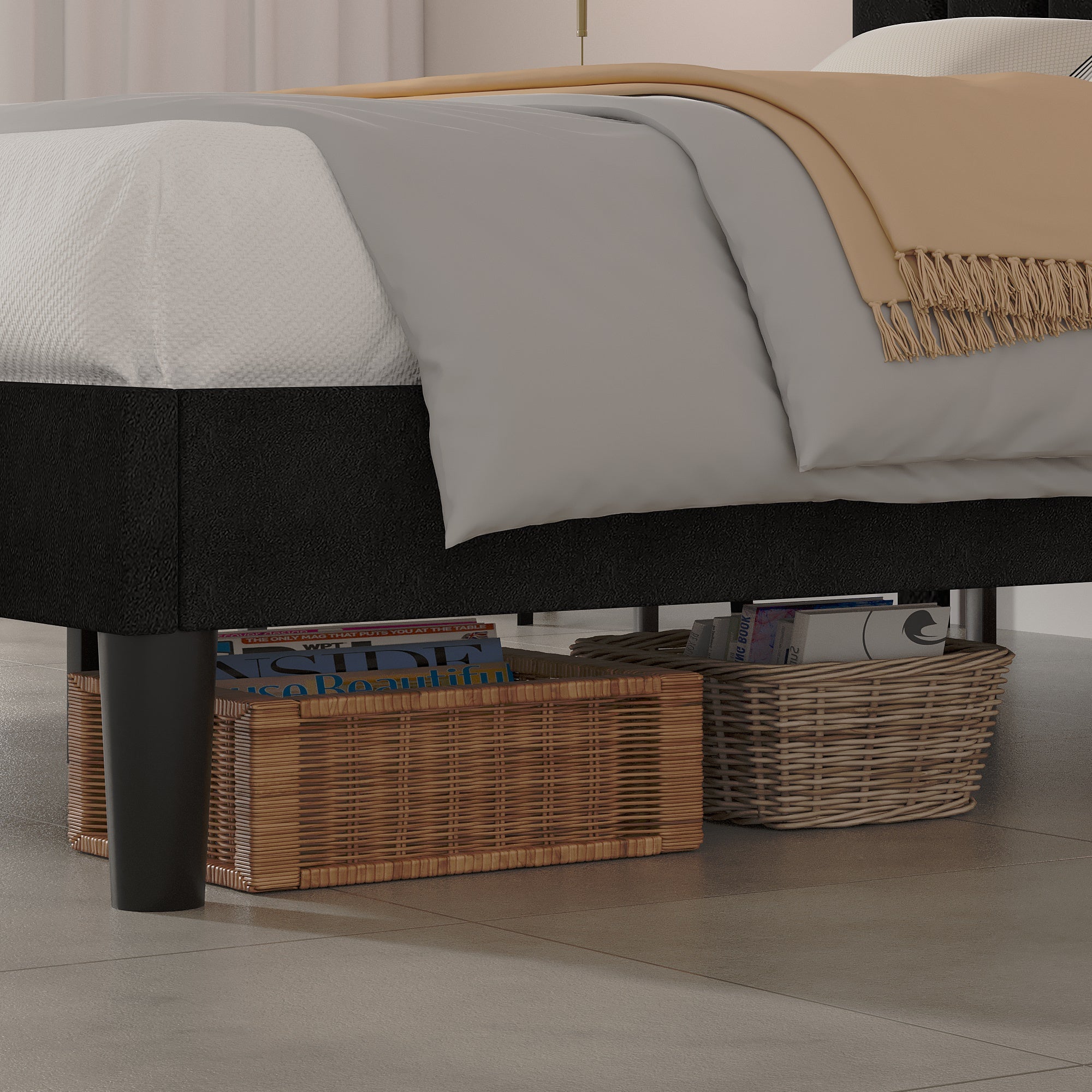 VECELO Upholstered Platform bedframe with Adjustable Headboard