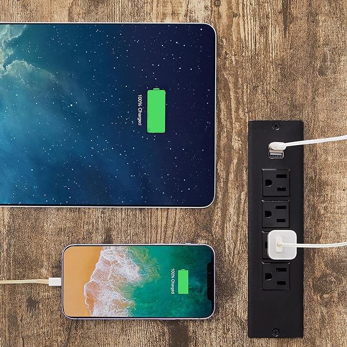 VECELO TV Stand with LED Strip & Power Outlets, Industrial Entertainment Center