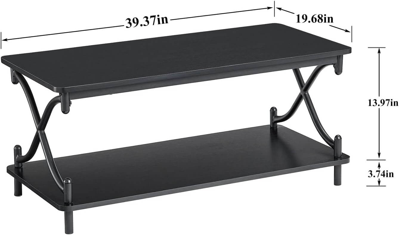 VECELO 39-Inch Coffee Table with Storage and Open Shelves - VECELO