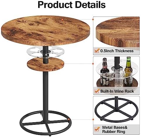 VECELO 3 Piece Bar Table Set, Small 2-Tier Round Pub Table with Barstools - VECELO