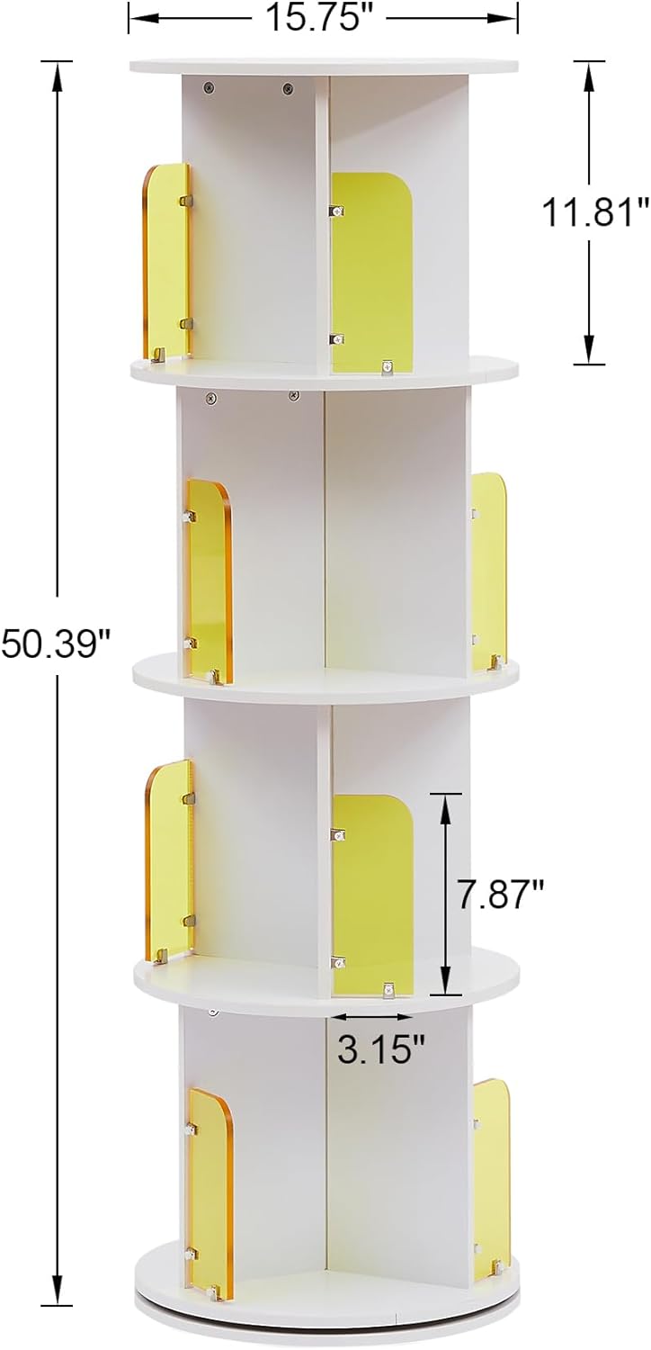 VECELO Rotating Bookshelf with Acrylic Display Window Partition