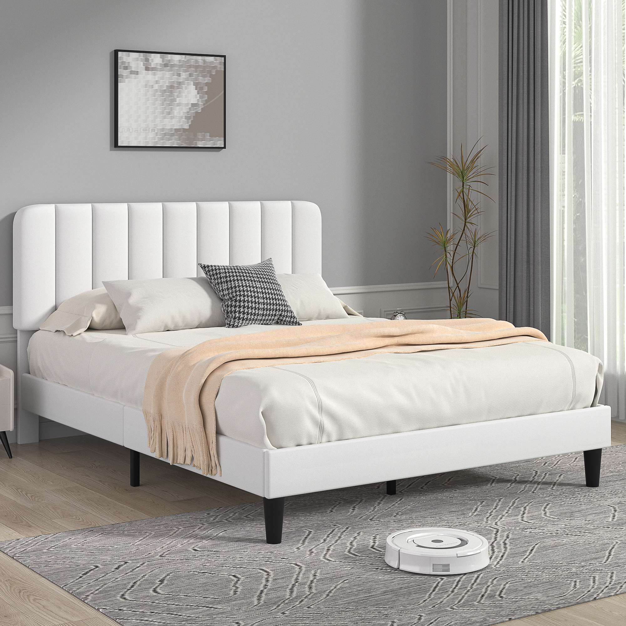 VECELO Upholstered Platform bedframe with Adjustable Headboard