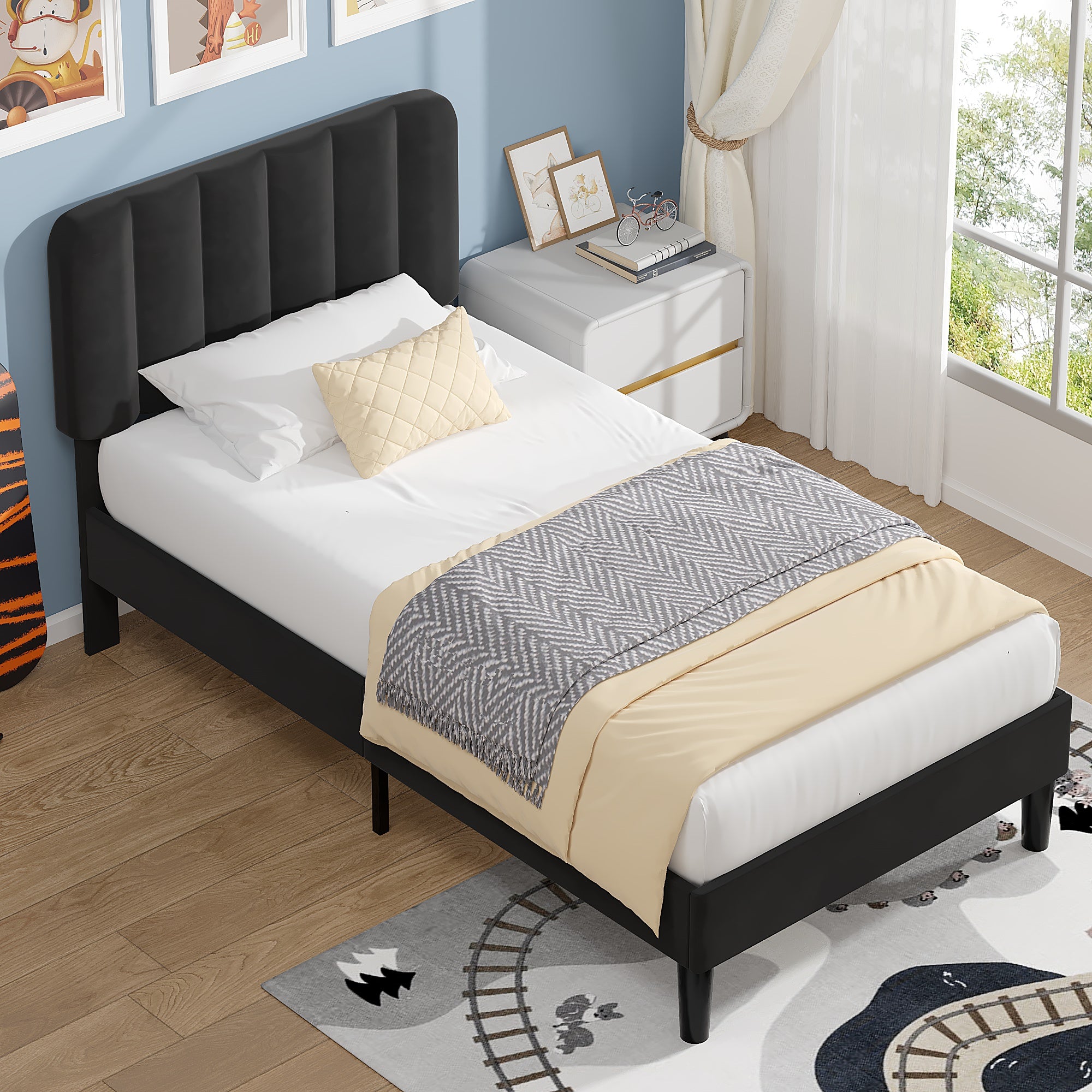 VECELO Upholstered Platform bedframe with Adjustable Headboard