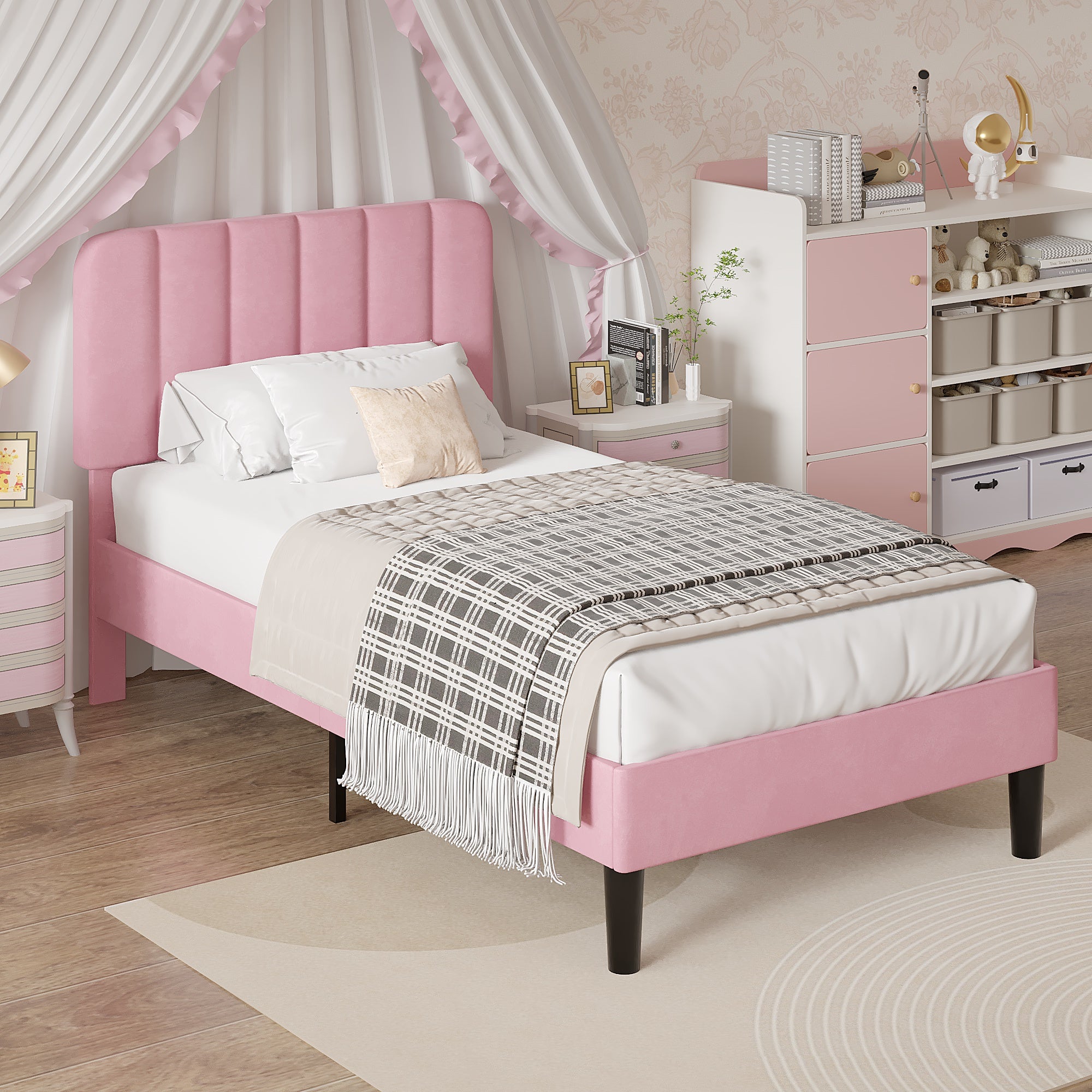 VECELO Upholstered Platform bedframe with Adjustable Headboard