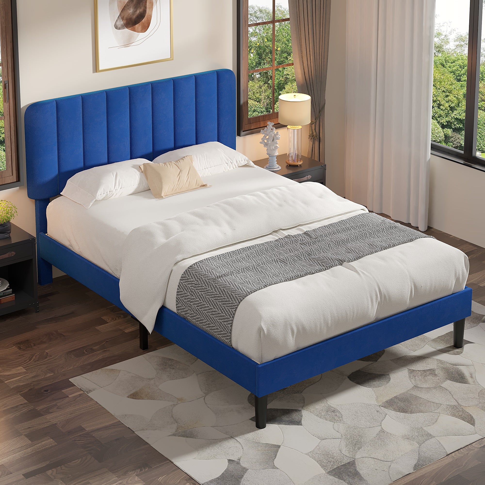 VECELO Upholstered Platform bedframe with Adjustable Headboard