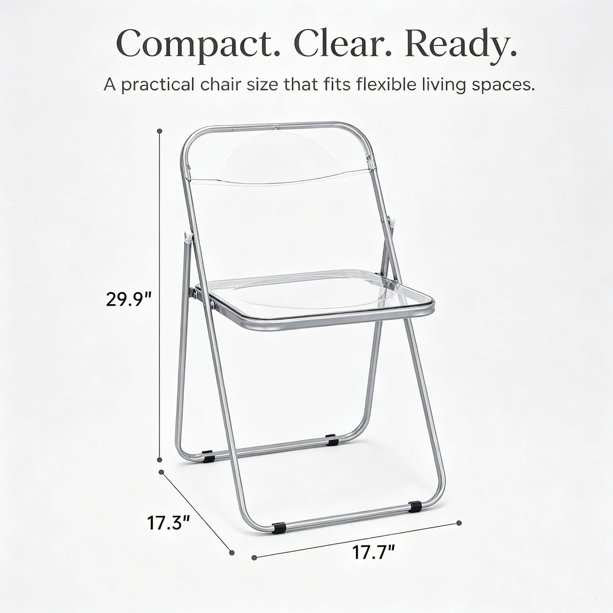 VECELO Transparent Acrylic Folding Chairs Set of 4 or 8  Clear Stackable Dining Chairs  Metal Frame