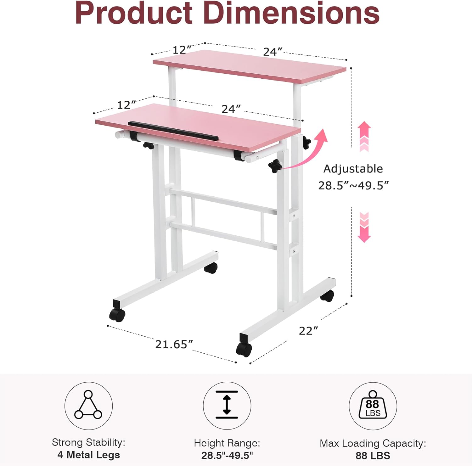 VECELO Small Mobile Standing Desk 24 Inch