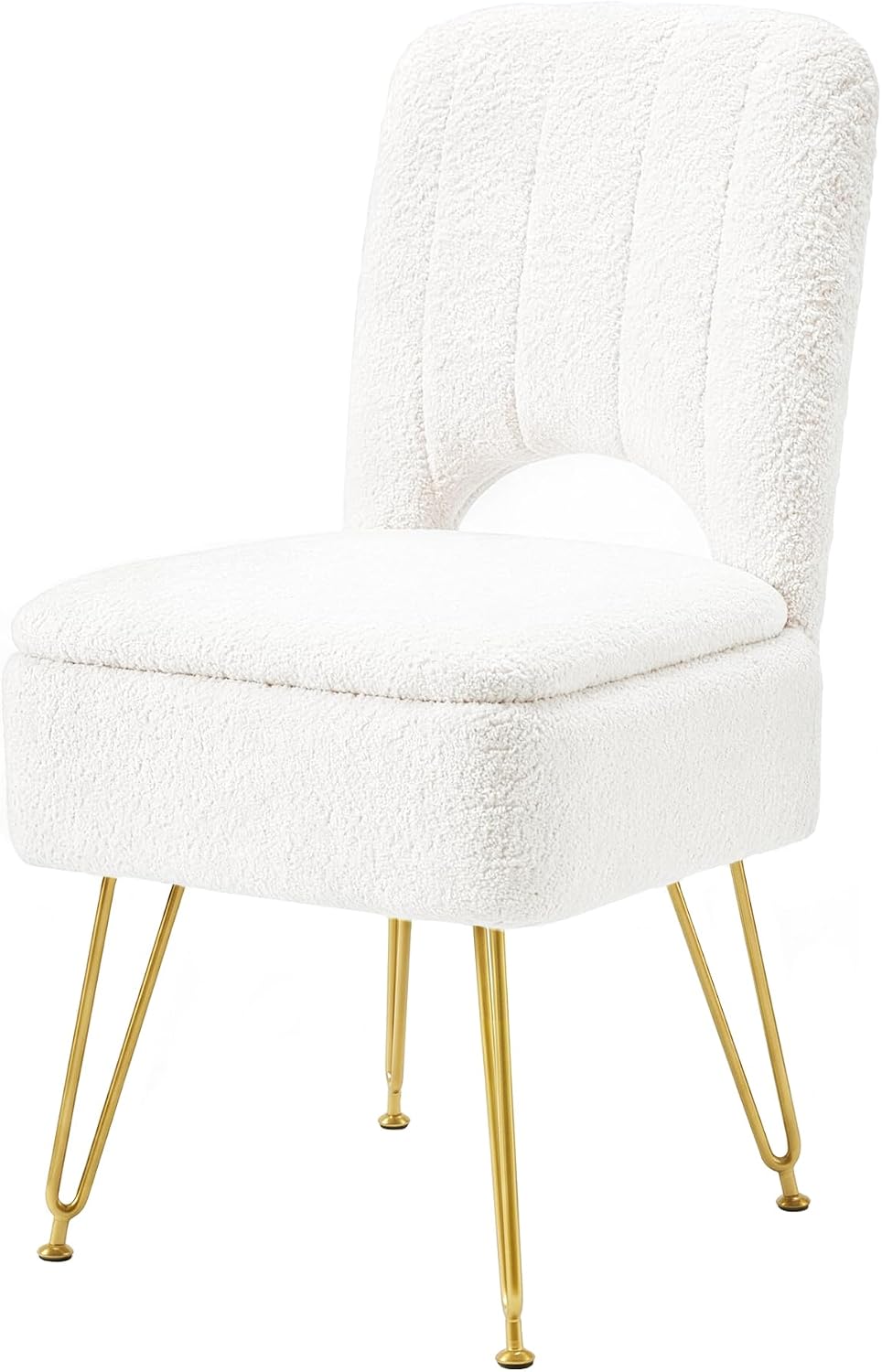 VECELO White Vanity Stool Chair with Storage and Folding Back