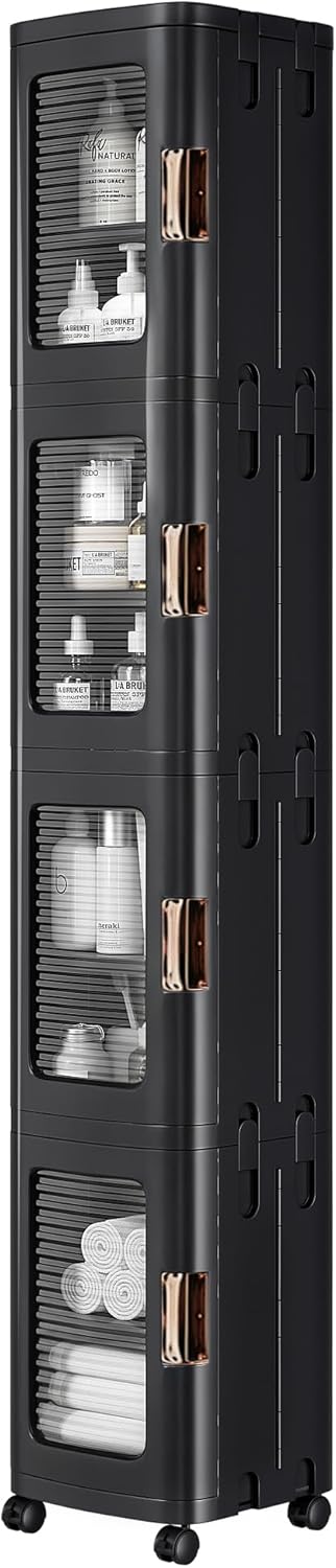 VECELO 4-Tier Tall Narrow Storage Cabinet with Movable Wheels