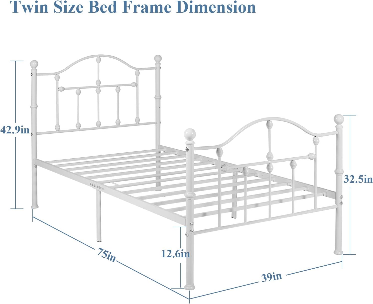 VECELO Classical Black Bed Frame Metal Platform Mattress Foundation with Headboard & Footboard - VECELO