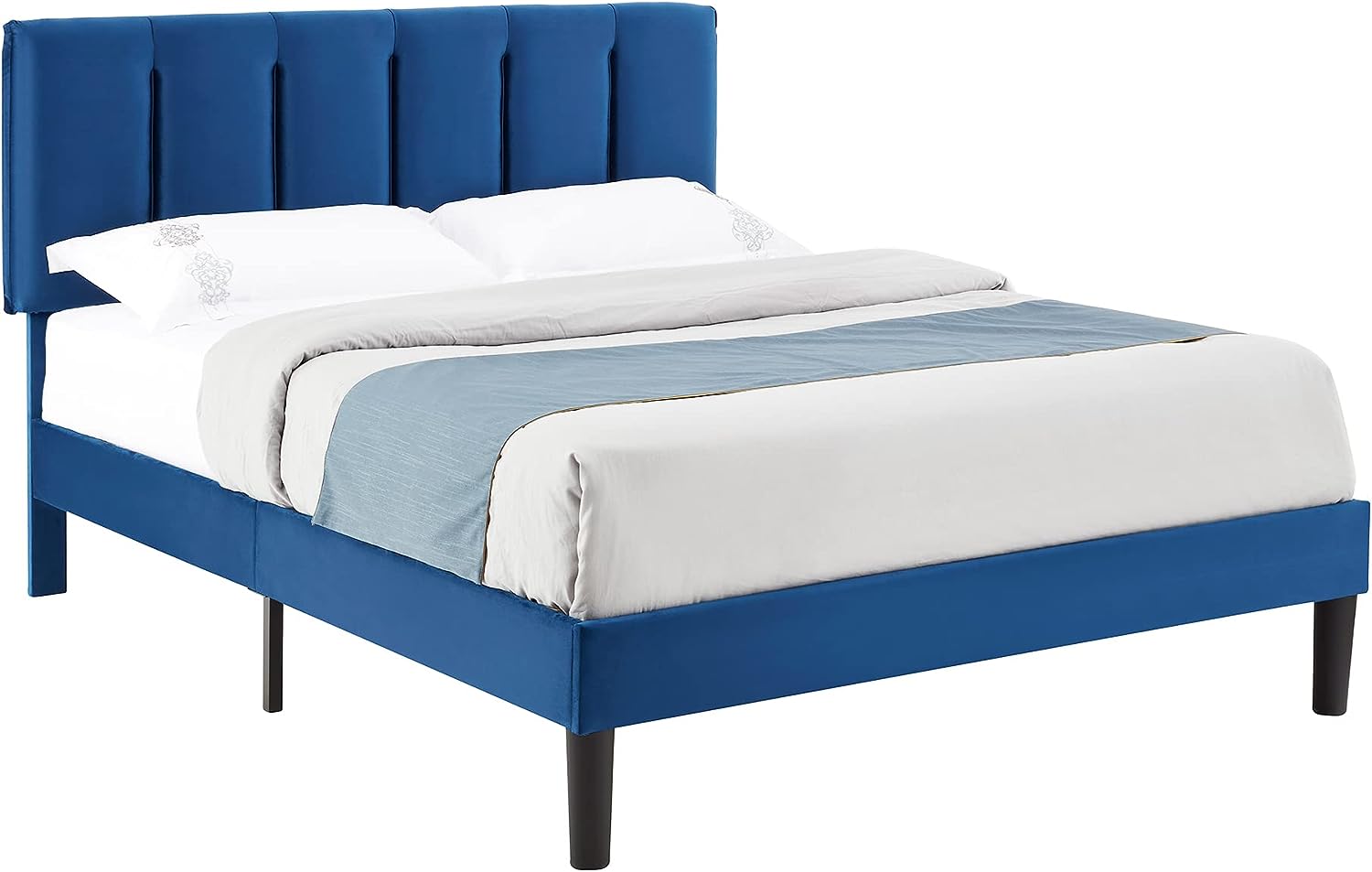 VECELO Modern Upholstered Platform Bedframe, Adjustable Headboard