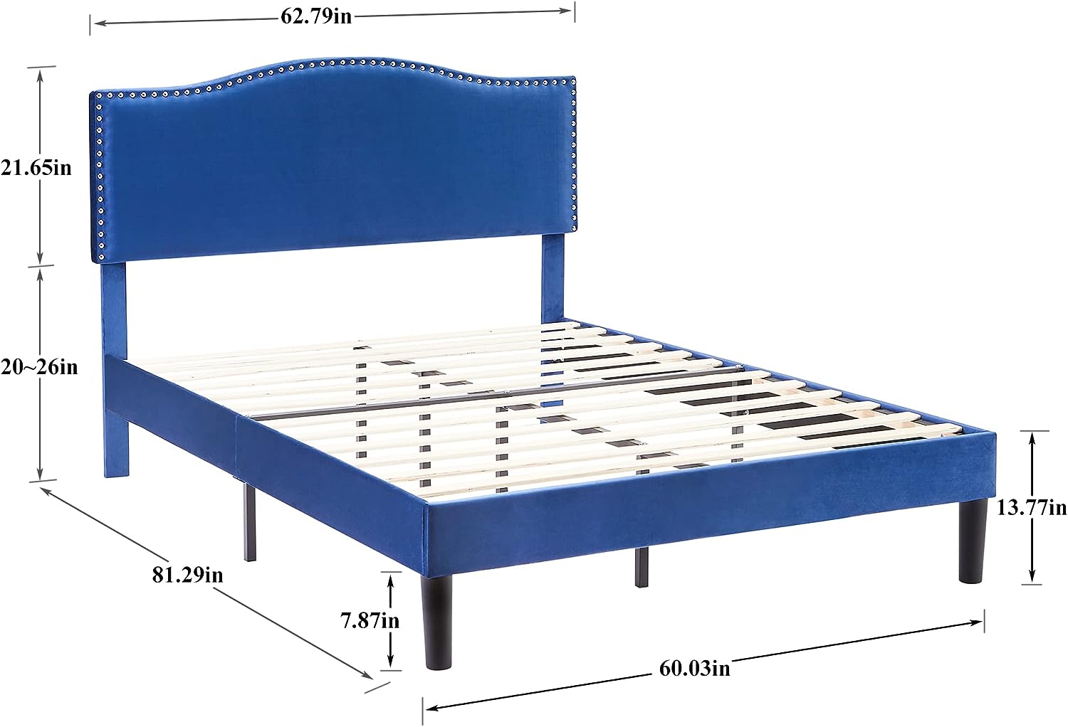 VECELO Bed Frame Platform with Upholstered Headboard & Wooden Slats Support - VECELO