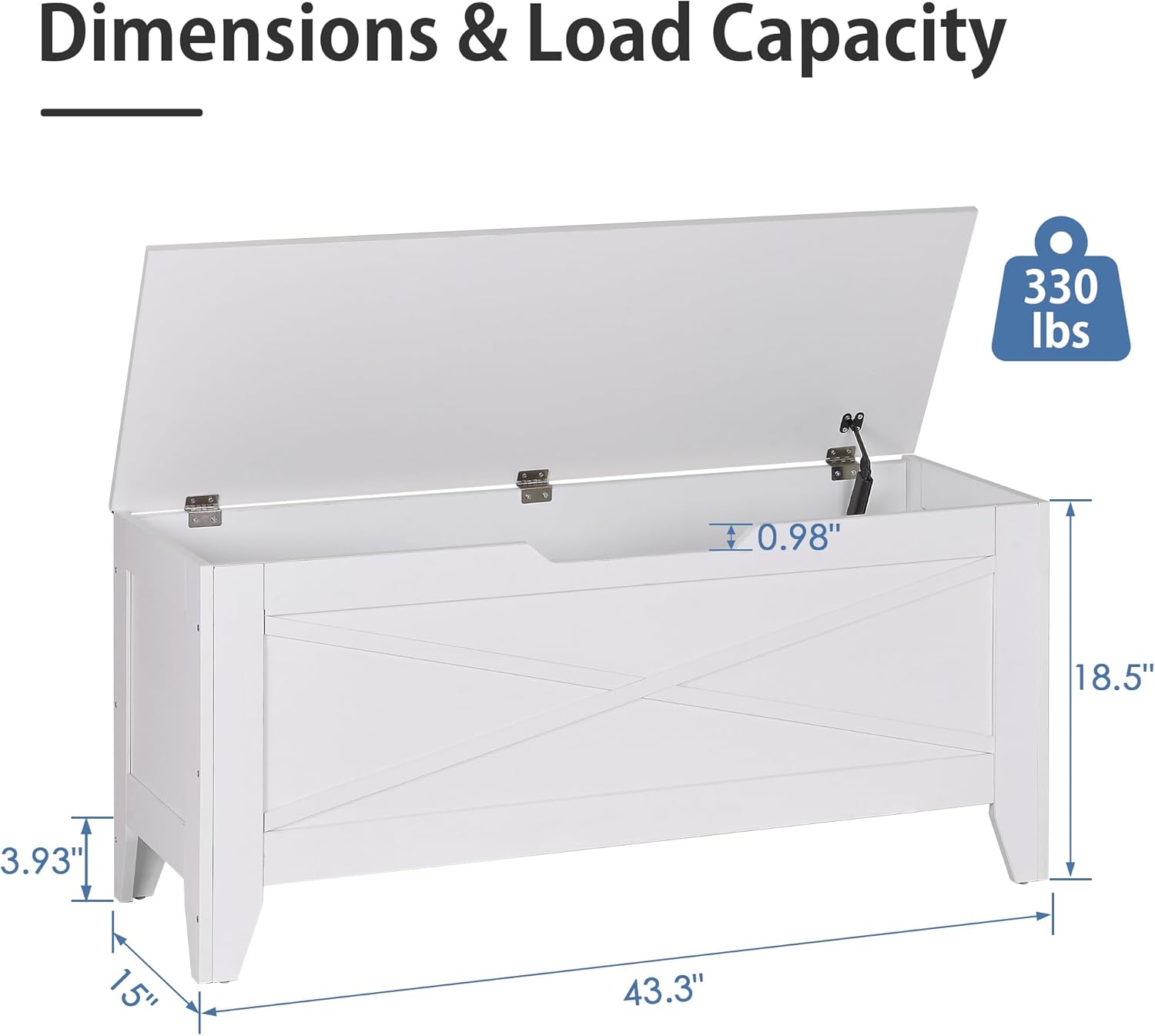 VECELO Storage Bench,43.3in Wooden Chest for Storage with Safety Hinges Wicker-Kont Mats