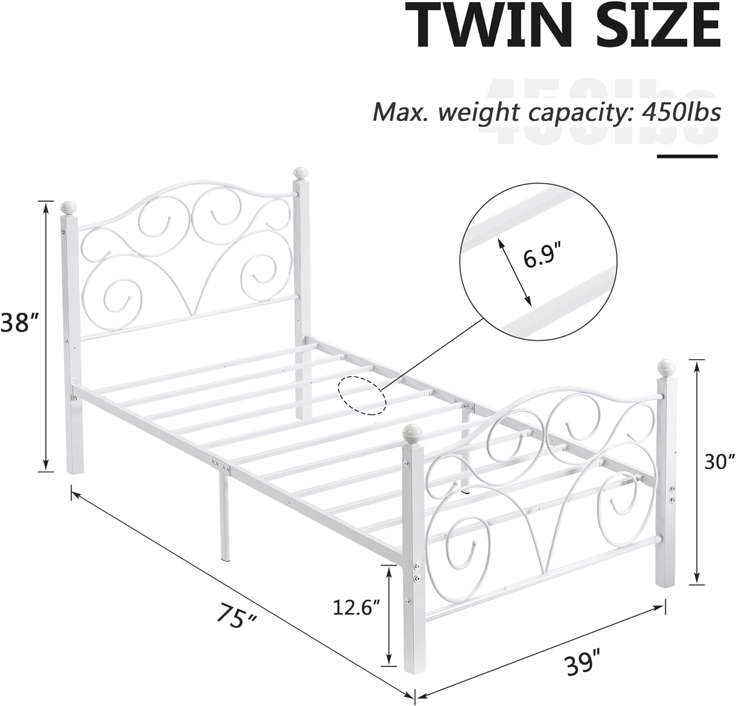 VECELO Classic Metal Bed Frame Mattress Foundation - VECELO