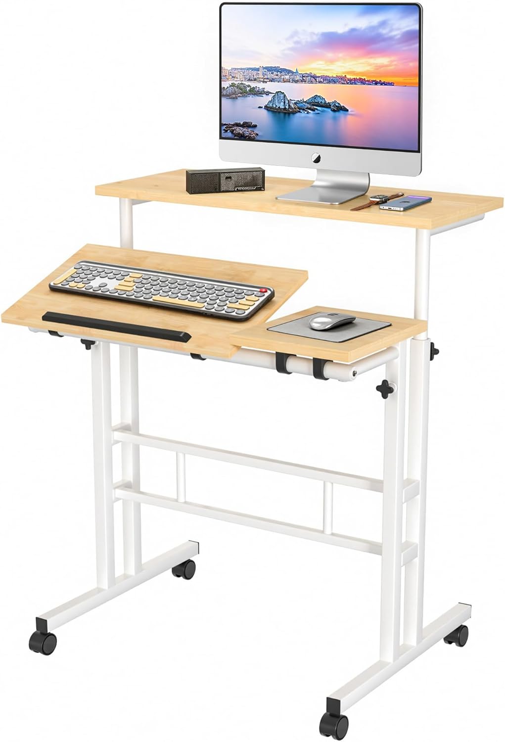 VECELO Mobile Small Standing Desk Adjustable Height