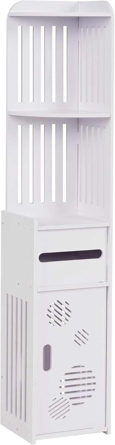 VECELO Corner Shelf Stand, Small Bathroom Storage Cabinet for Narrow Space