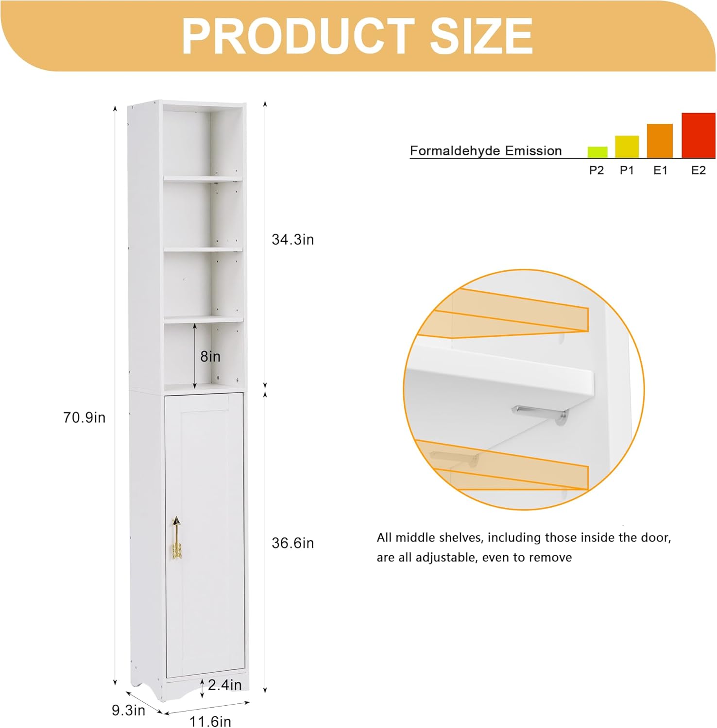 VECELO 71-Inch Tall Narrow Corner Bookcase