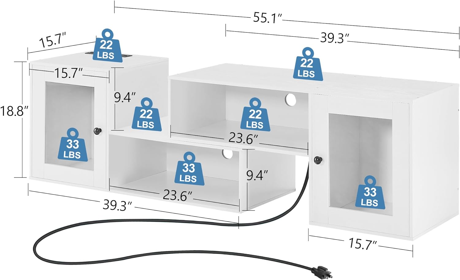  TV Stand with LED Strip & Power Outlet