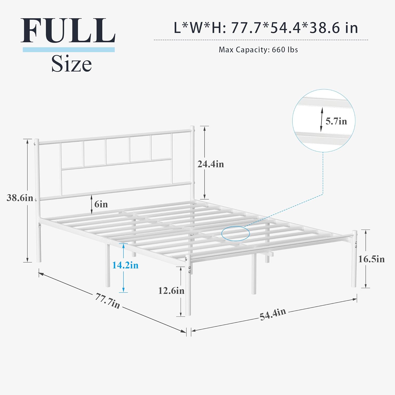 VECELO Bed Frame, 14 Inch Metal Platform with Headboard, Heavy Duty Steel Slat Support - VECELO