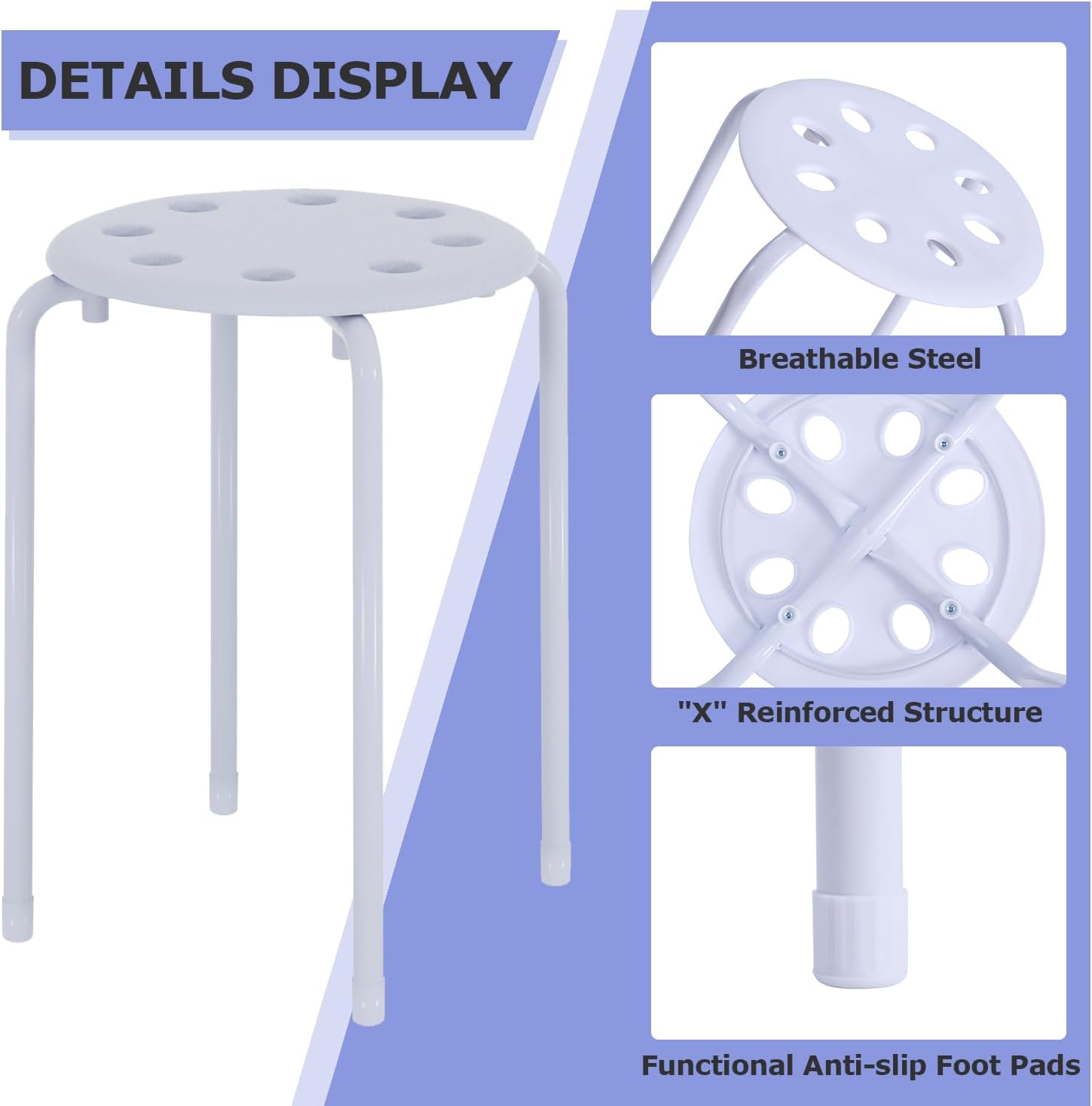 VECELO 6-Piece Stacking Stools, 17.7 Inch Standard Height - VECELO