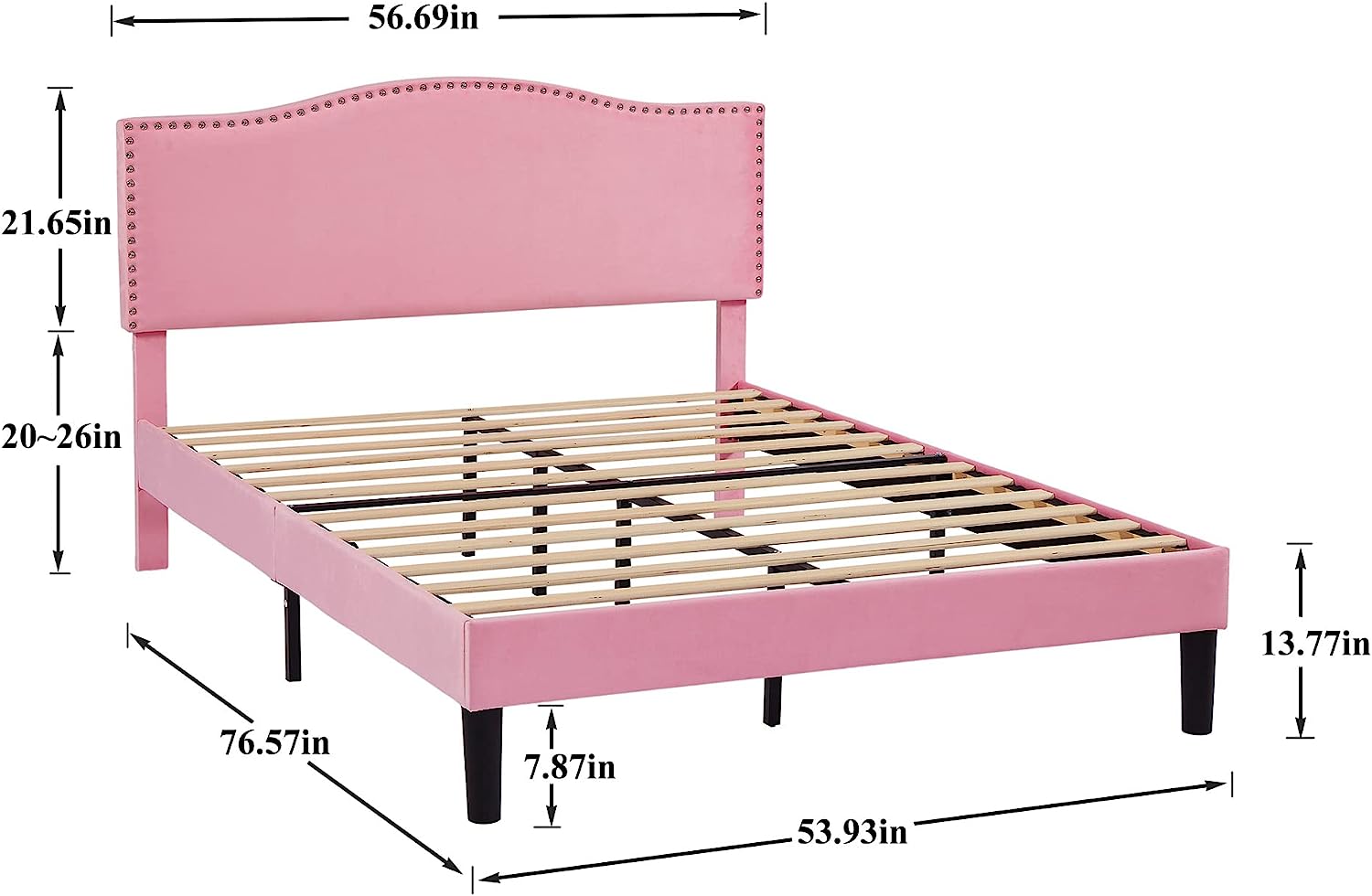 VECELO Bed Frame Platform with Upholstered Headboard & Wooden Slats Support - VECELO