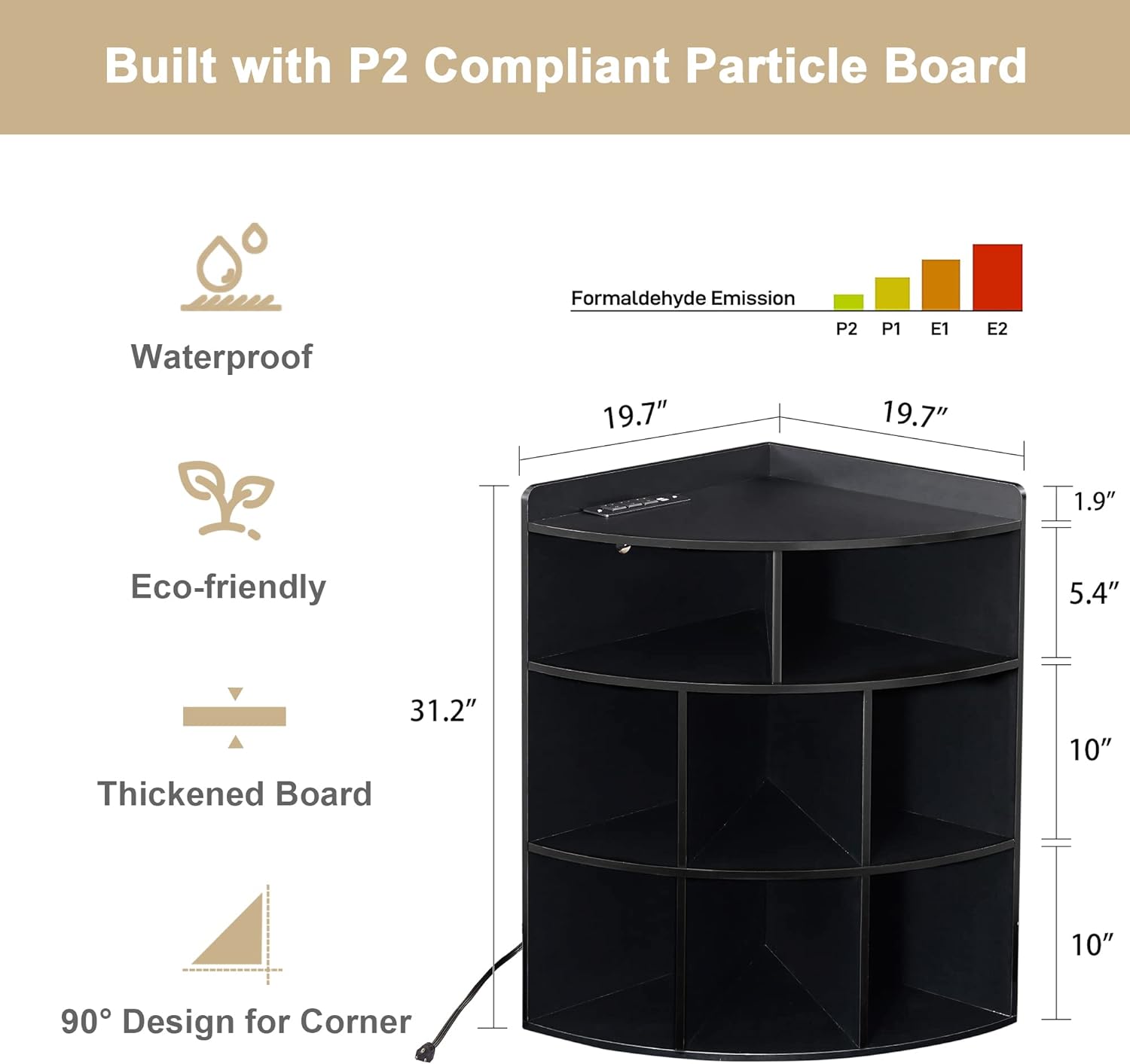 VECELO 3-Tier Corner Cabinet with 8 Cubbies, Wooden Cube Storage Organizer - VECELO