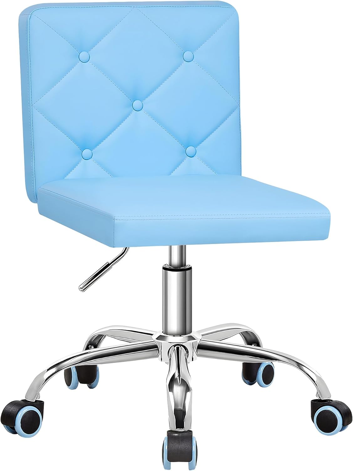 VECELO PU Leather Mid-Back Armless Vanity Chair Adjustable Height 360° Rolling Swivel for Home Office Work