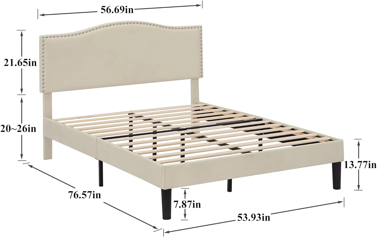 VECELO Bed Frame Platform with Upholstered Headboard & Wooden Slats Support - VECELO